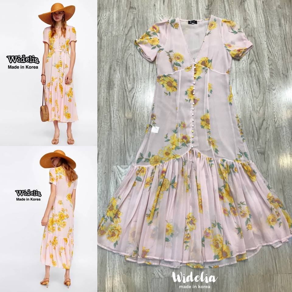 ZR Maxi Dress :: เดรสตัวยาวแขนสั้น. คอวี เป็นเดรสกระดุมหน้าทั้งตัว