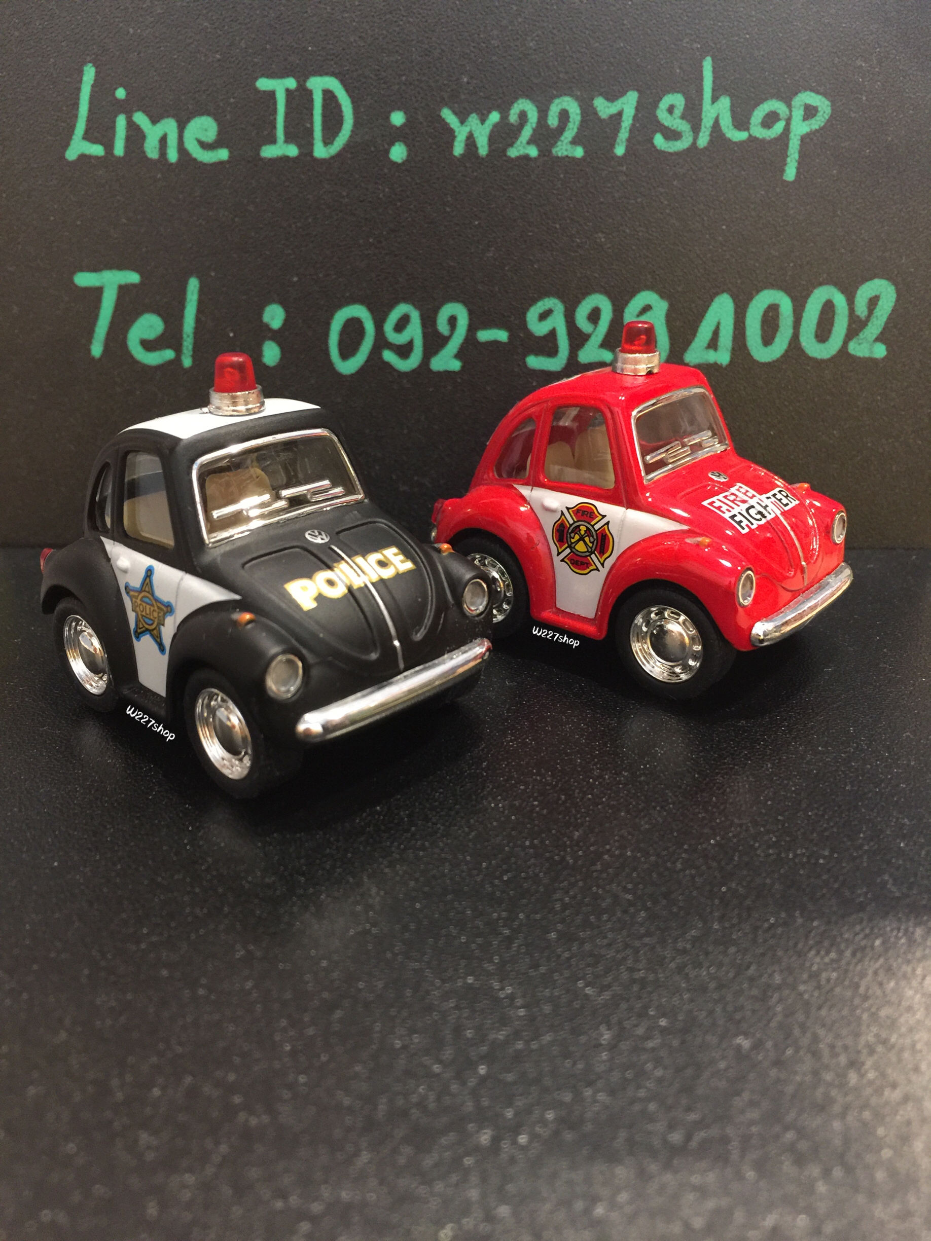 โมเดลรถเหล็ก โฟล์คเต่า Little Beetle รถตำรวจ/รถดับเพลิง ขนาด 2 นิ้ว กดลาน (ปลีก-ส่ง)