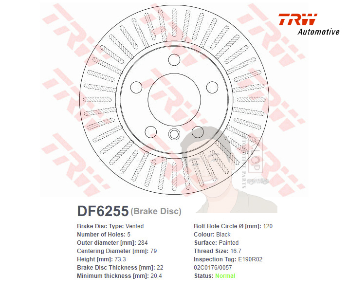 DF6255S จานเบรค-ดรัมเบรค(TRW) BMW Series 1 (F20,21) 116i,118i ปี2011-2019 F V