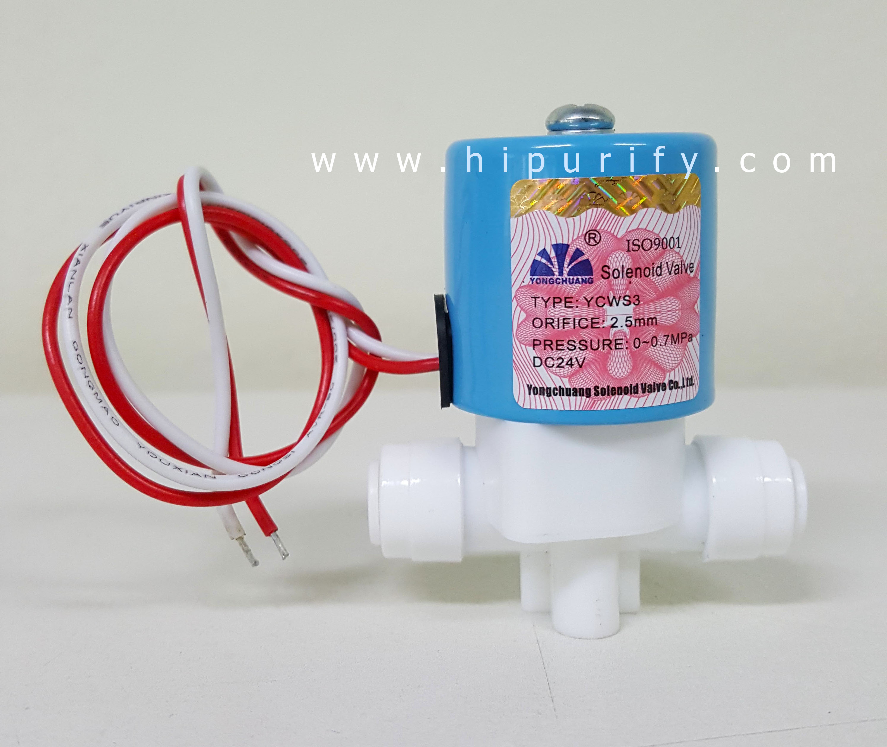 โซลินอยด์วาล์วพลาสติก รูเสียบขนาด 1/4"(2 หุน) N/C 24VDC 0.3A