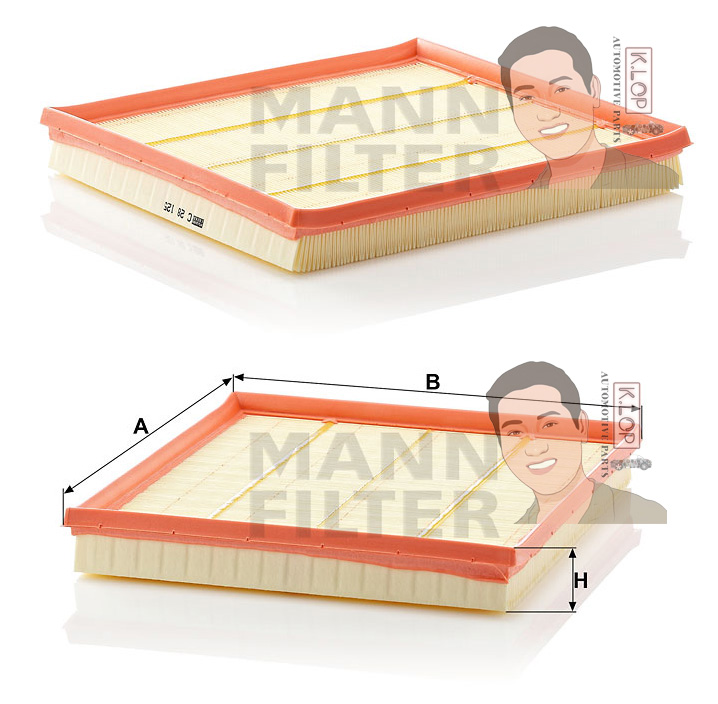 C28125 ไส้กรองอากาศ (BMW) F10,X5 เครื่องยนต์ N55,N63 (MANN-FILTER***งานพรีเมี่ยมแท้นำเข้ายุโรป) Dimensions(mm.) A=277 B=262 H=35