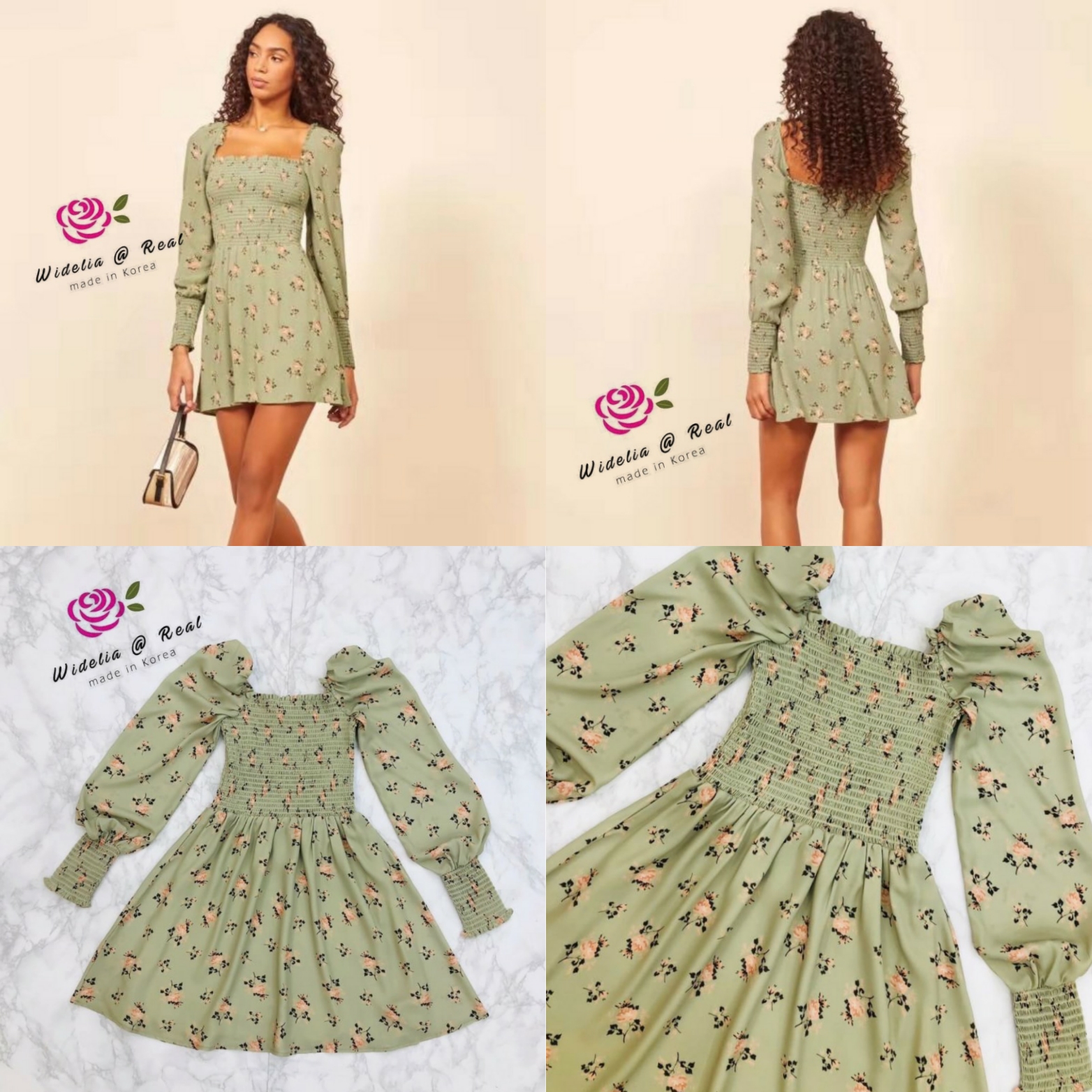 Reformation Dress เดรสแขนยาว ชุดนี้สีและลายโดดเด่นมาแต่ไกล