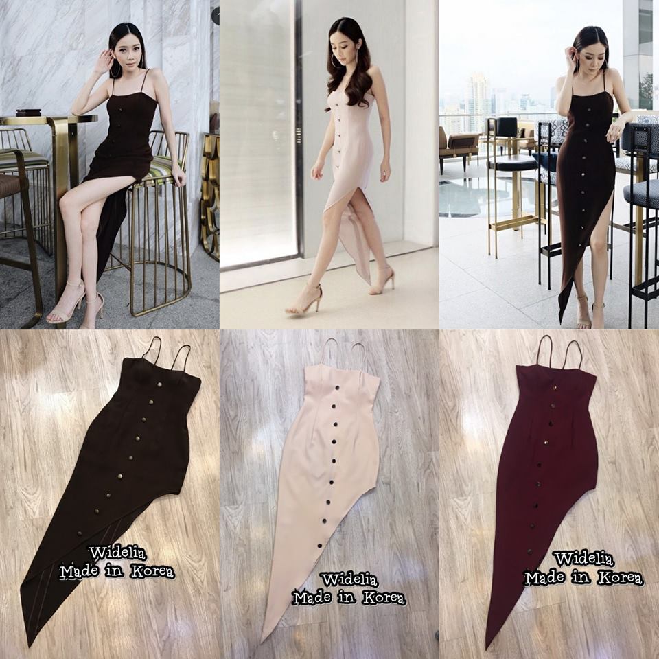 *พร้อมส่ง*SY. Dress :: เดรสสายเดี่ยวตัวเผ็ด แพทเทิ้ลเรียบสุดคลู มาในผ้าเรียบเนื้อดี