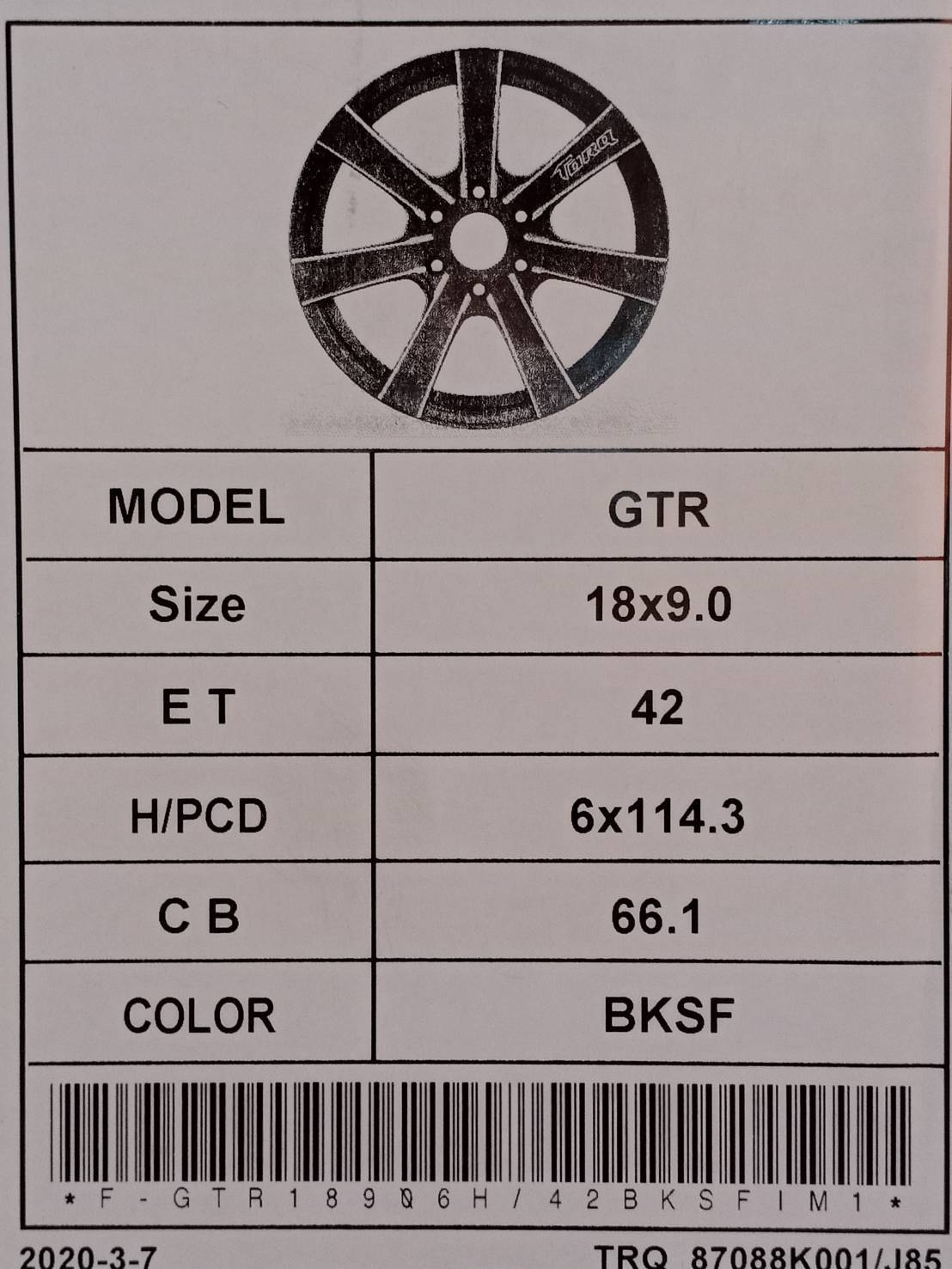 GTR TORQ ขอบ18 ET+42 6x114.3 BKSF สำหรับใส่NISSAN NAVARA