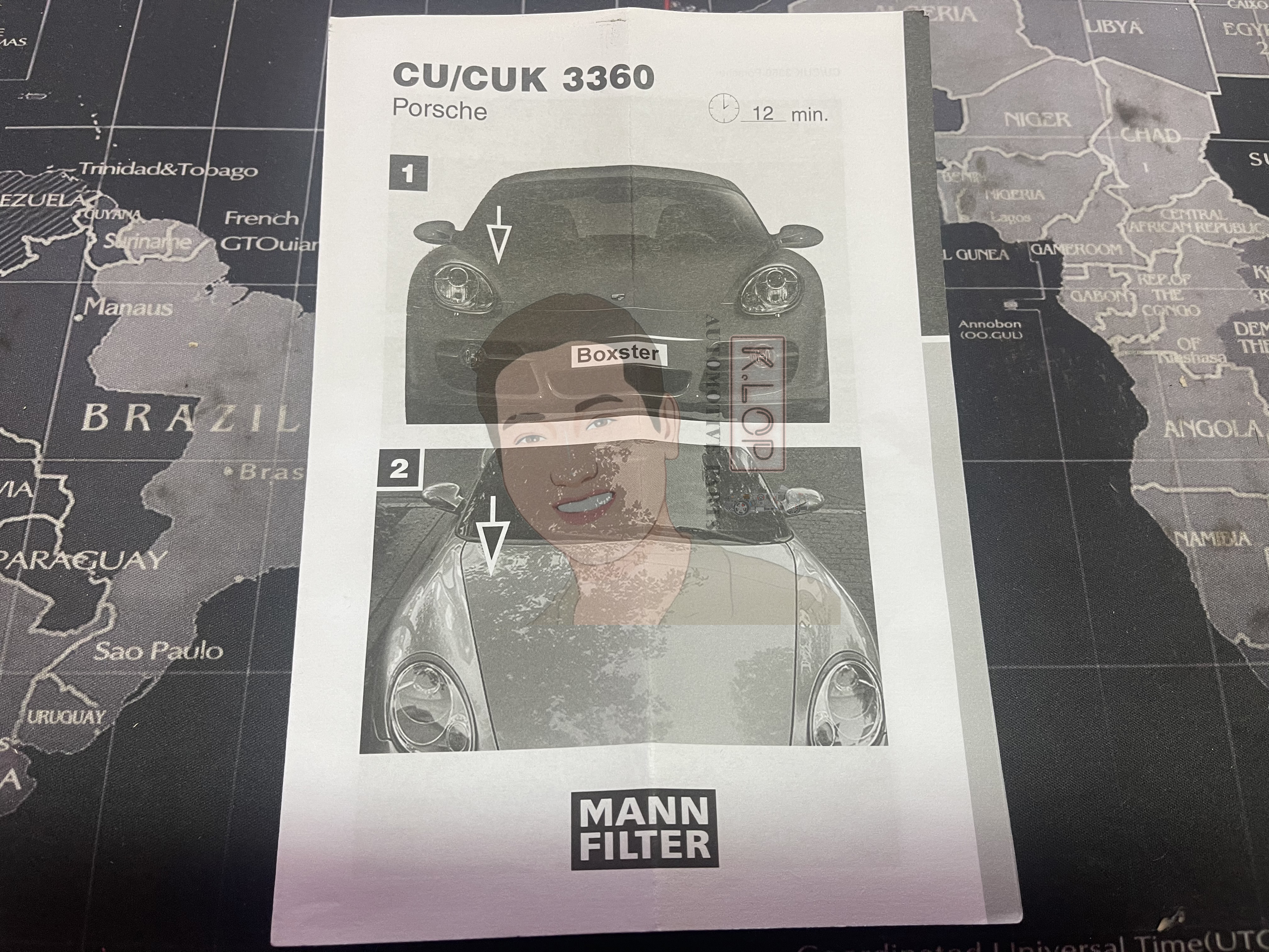 CUK3360 ไส้กรองแอร์ชาโคล PORSCHE 911(996,997),BOXTERS,CAYMAN (OE : 996.571.219.03 / 997.571.219.00 ) : MANN-FILTER แท้นำเข้ายุโรป