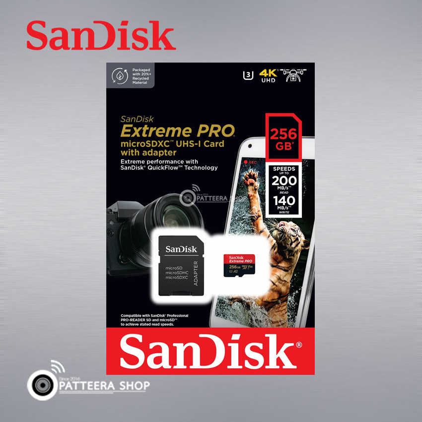 เมมโมรี่การ์ด Sandisk Extreme PRO 256GB. แท้ ประกัน 10 ปี (Micro SD Card) มาตรฐาน U3