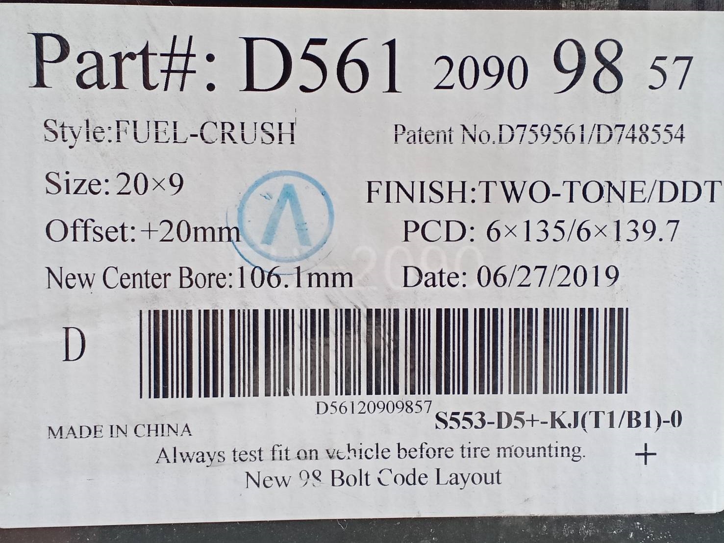 FUEL CRUSH D561 KMC ขอบ20x9 ET20 TWO-TONE/DDT