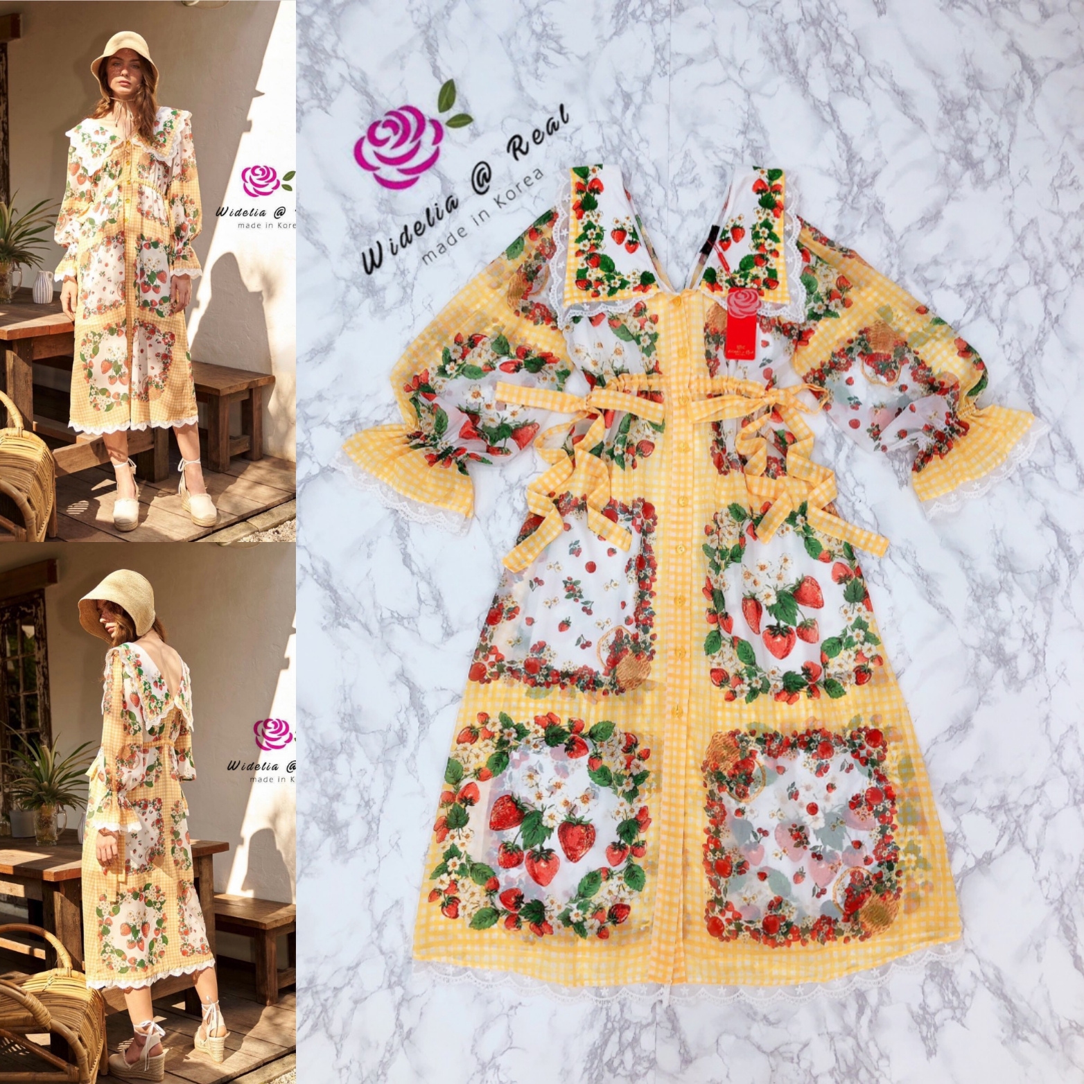 Disaya Dress เดรนแขนยาว คอปกใหญ่แสนสวย Summerนี้ลายดอกไม้(ดอกไม้)ผสมสตอเบอรี่(สตรอว์เบอรี่)ต้องมา!!