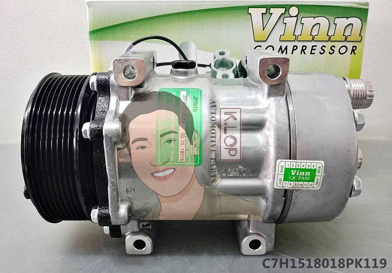C7H1518018PK119 คอมแอร์ยี่ห้อ Vinn (SD 7H15 VOLVO 4-ขา 8PK 12V. (119mm) เกลียวโอริง - ออกหลัง [คอยื่น])
