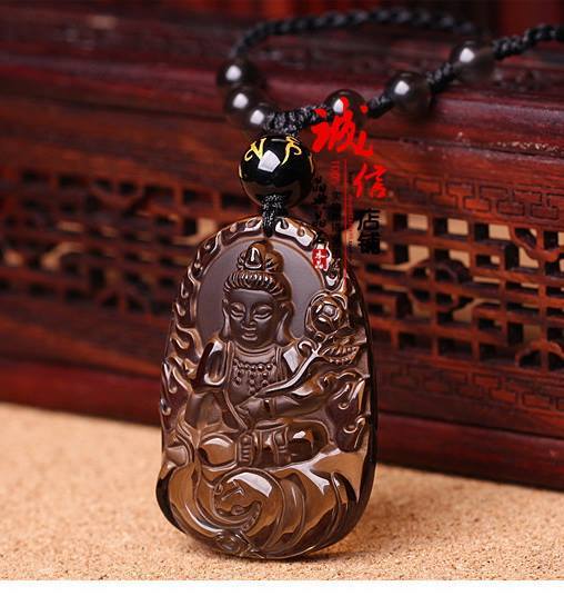 พระโพธิสัตว์กวนอิมทรงงู ประจำปีเกิด ปีมะเส็ง หินออบซิเดียน GY005