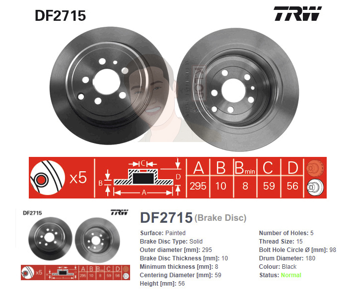 DF2715 จานเบรค-ดรัมเบรค(TRW) CITROEN EVASION (22,U6) 2.0 16V ปี1994-2002 R S