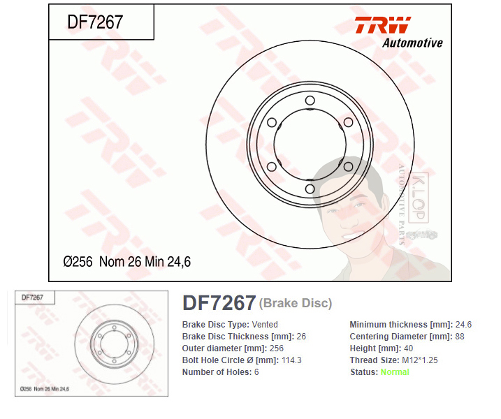 DF7267S จานเบรค-ดรัมเบรค(TRW) CHEVROLET COLORADO 4x2 (Non - High Ride) ปี2002 F V
