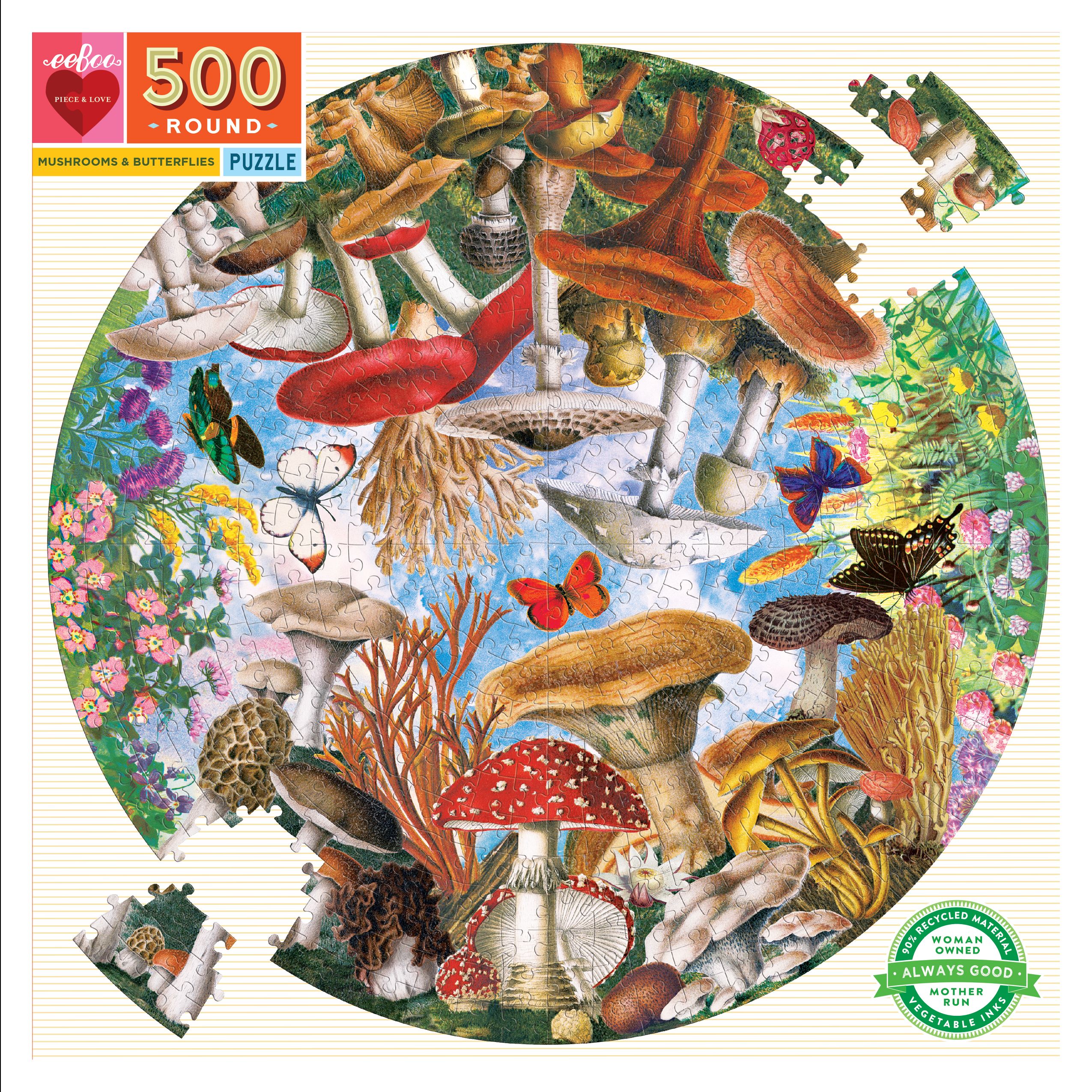 eeBoo - Mushrooms and Butterflies (Round Puzzle) 500 pcs.