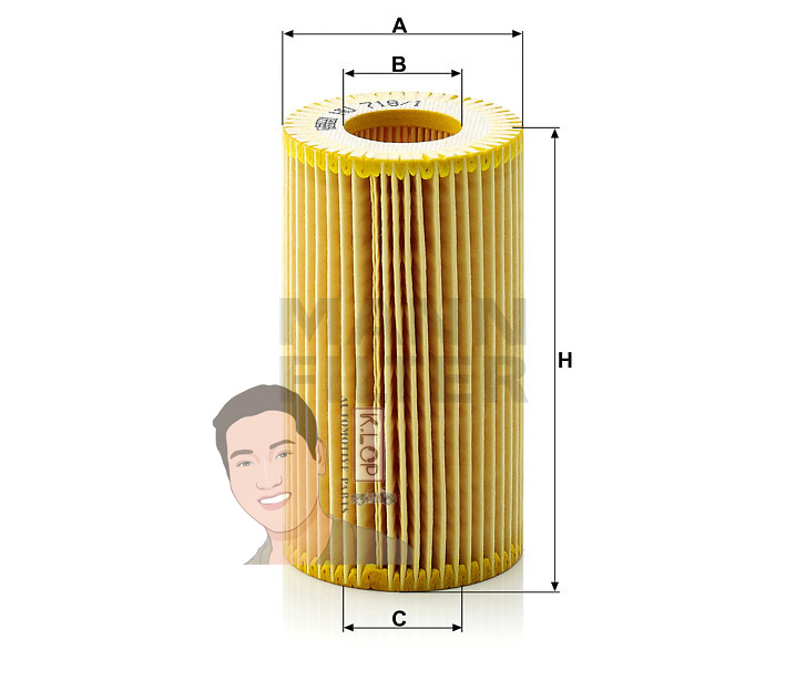 HU718/1Z ไส้กรองเครื่อง(BMW) E46(318D, 320D), E39(520D) เครื่องยนต์ M47 (MANN-FILTER***งานพรีเมี่ยมแท้นำเข้ายุโรป) Dimensions(mm.) A=64 B=31 C=31 H=115