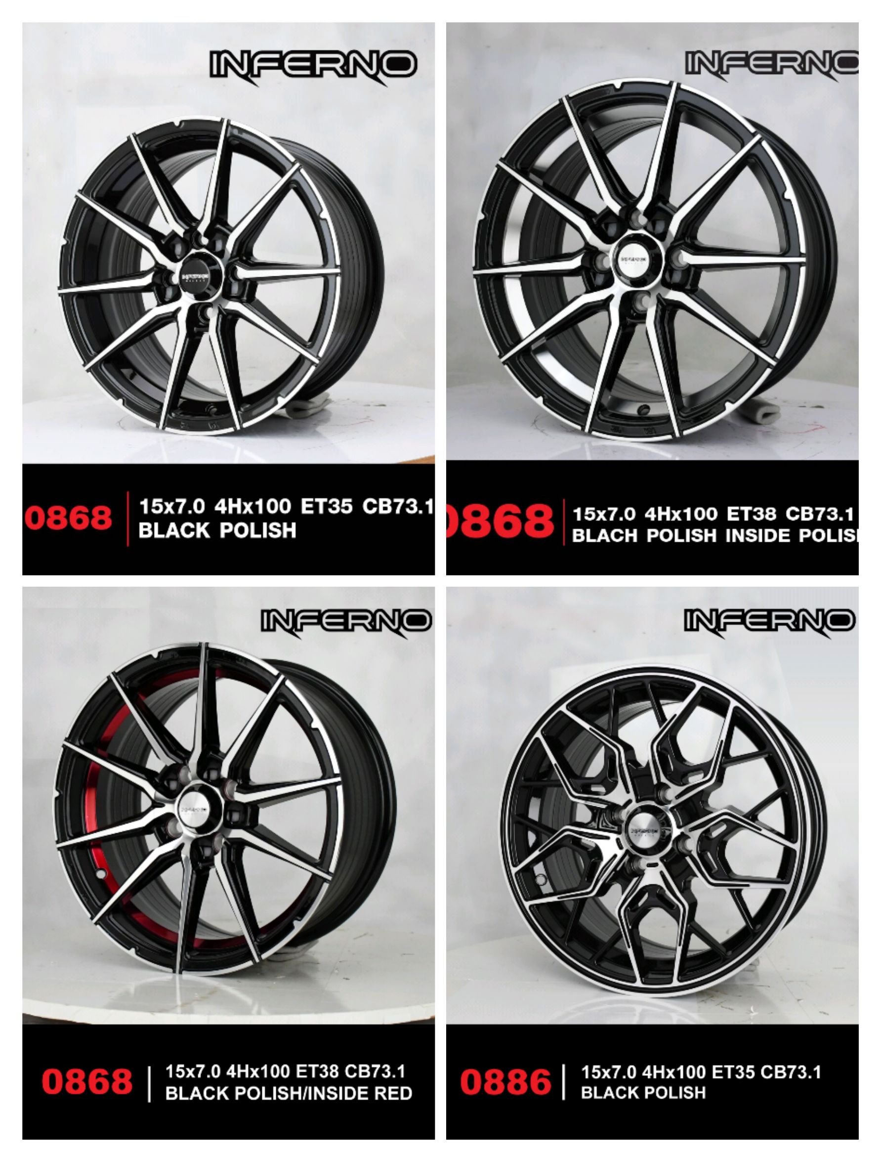 ล้อแม็ก INFERNO ขอบ15 4x100 สำหรับรถเก๋งเล็ก ราคาพิเศษ