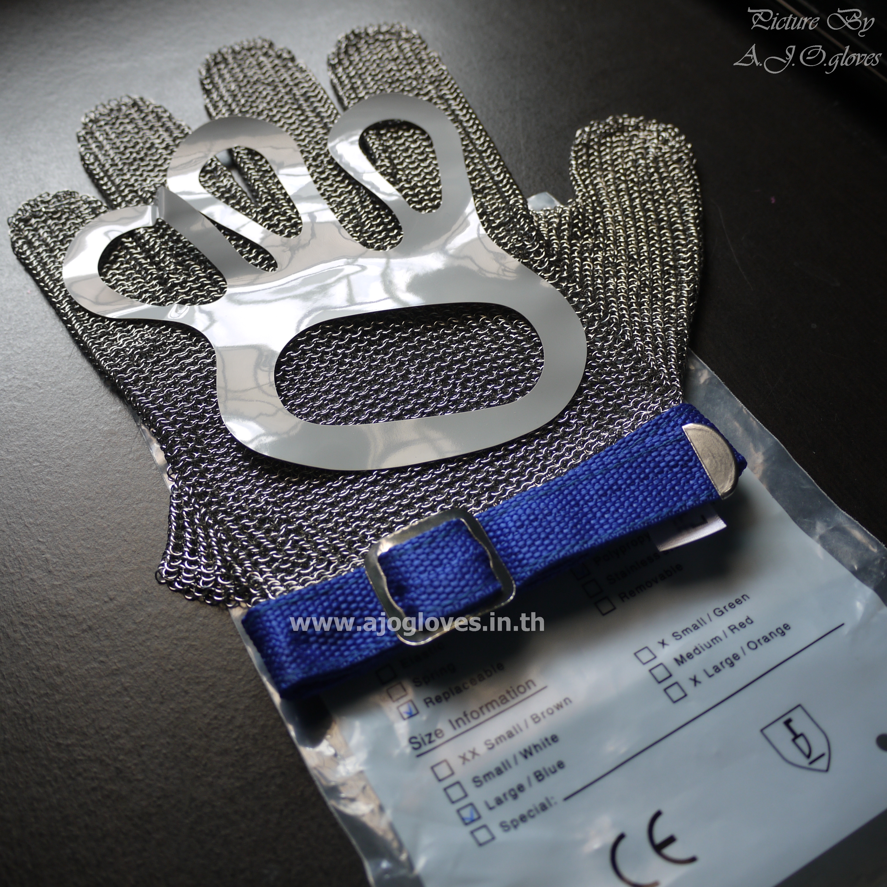 ถุงมือสแตนเลส 5 นิ้ว สั้น-สายรัดข้อมือไนล่อน