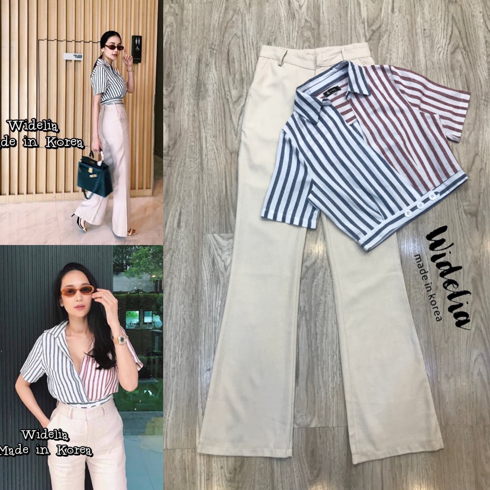 SK. Set :: เสื้อเชิ๊ตตัวสั้นเลือกใช้ผ้าลายทางสลับสีทํโทนสวยเก๋