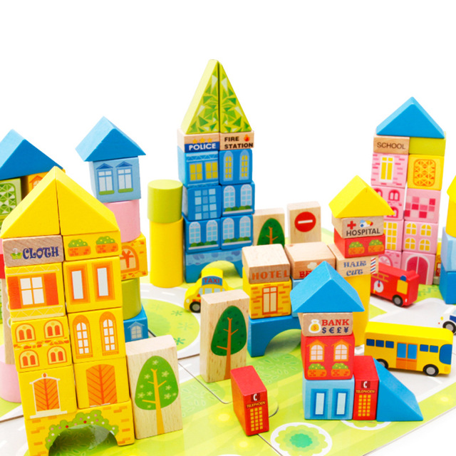 บล็อคไม้สร้างเมือง 100 ชิ้น