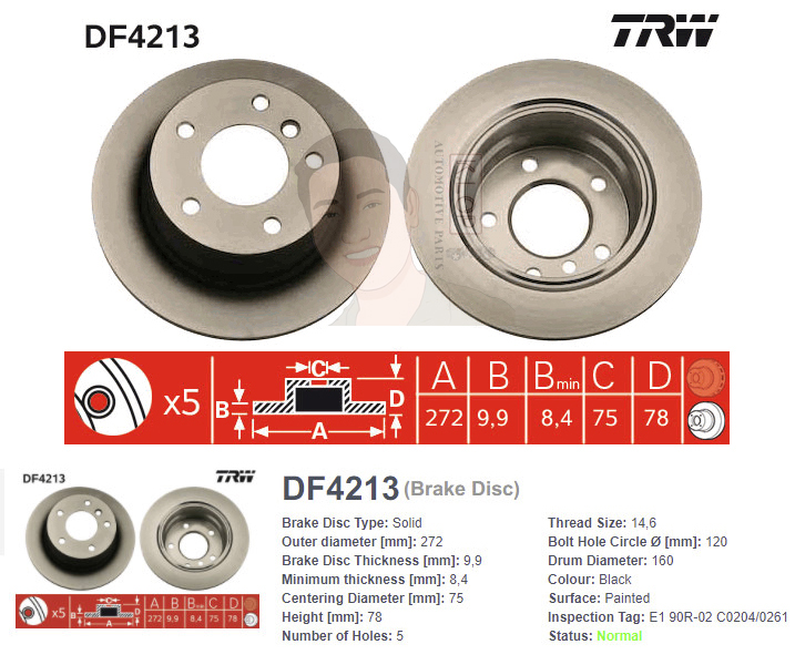 DF4213S จานเบรค-ดรัมเบรค(TRW) BMW E36 Compact 316i (1.6,1.9) ปี1994-2000 R S