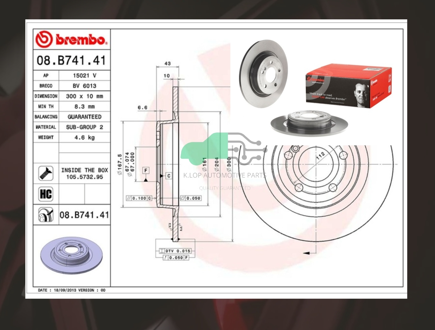 08 B741 41 จานเบรคหลัง (ยี่ห้อ BREMBO) BENZ SLK R172 (250 350) (HC)/SLC R172 (300) (HC)/