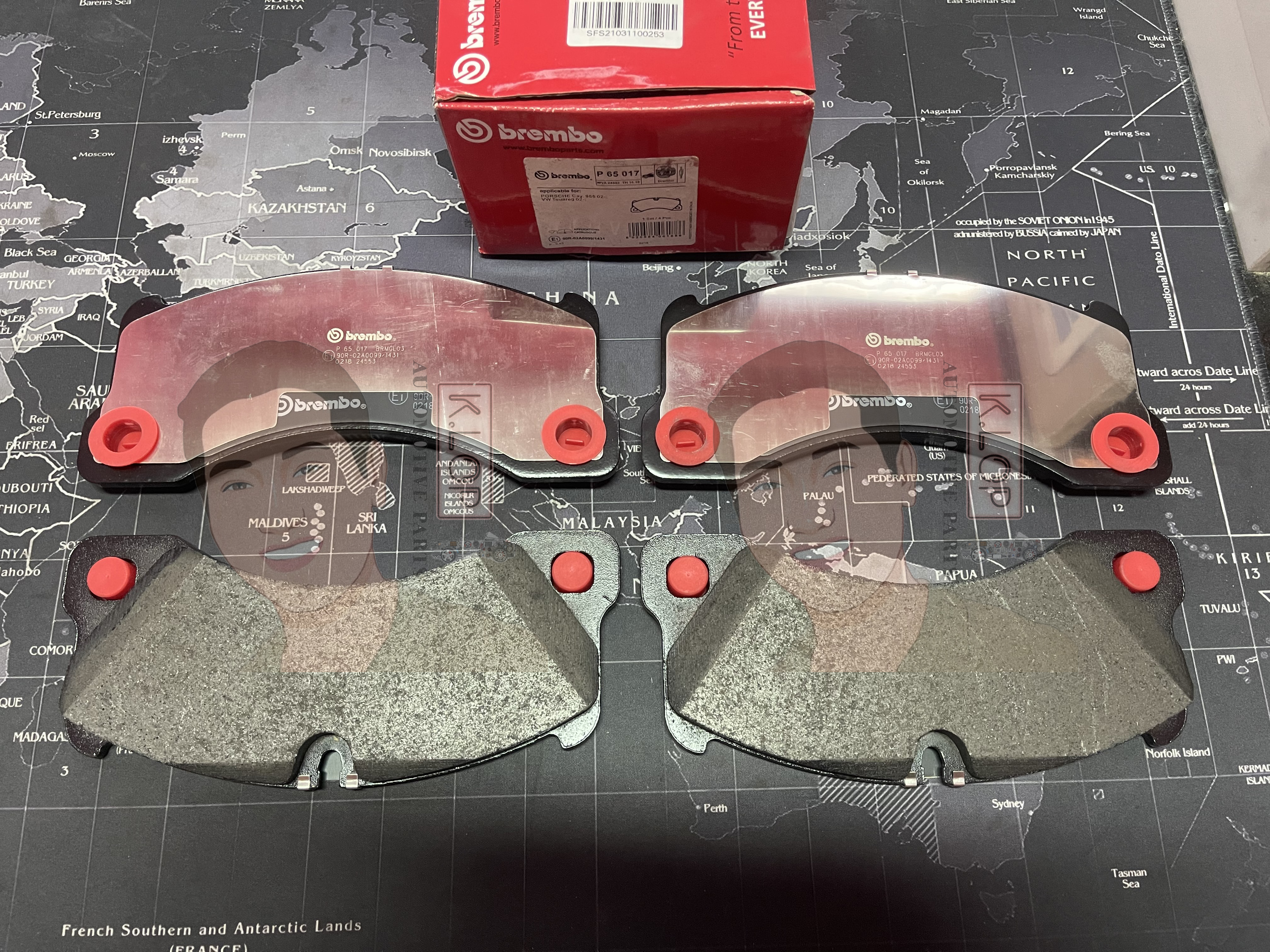 P65 017B ผ้าเบรก-F-แท้ BREMBO รุ่น Black : PORSCHE คาเยนน์, พานาเมร่า Cayenne (955) GTS4.5 4.5S 4.8S (368 mm Disc), 'Panamera (970) 3.0 4.8 (หนา 16.1 mm) 02->,'11-16 การันตีคุณภาพมาตรฐานโดย " เครอป อะไหล่ยนต์"