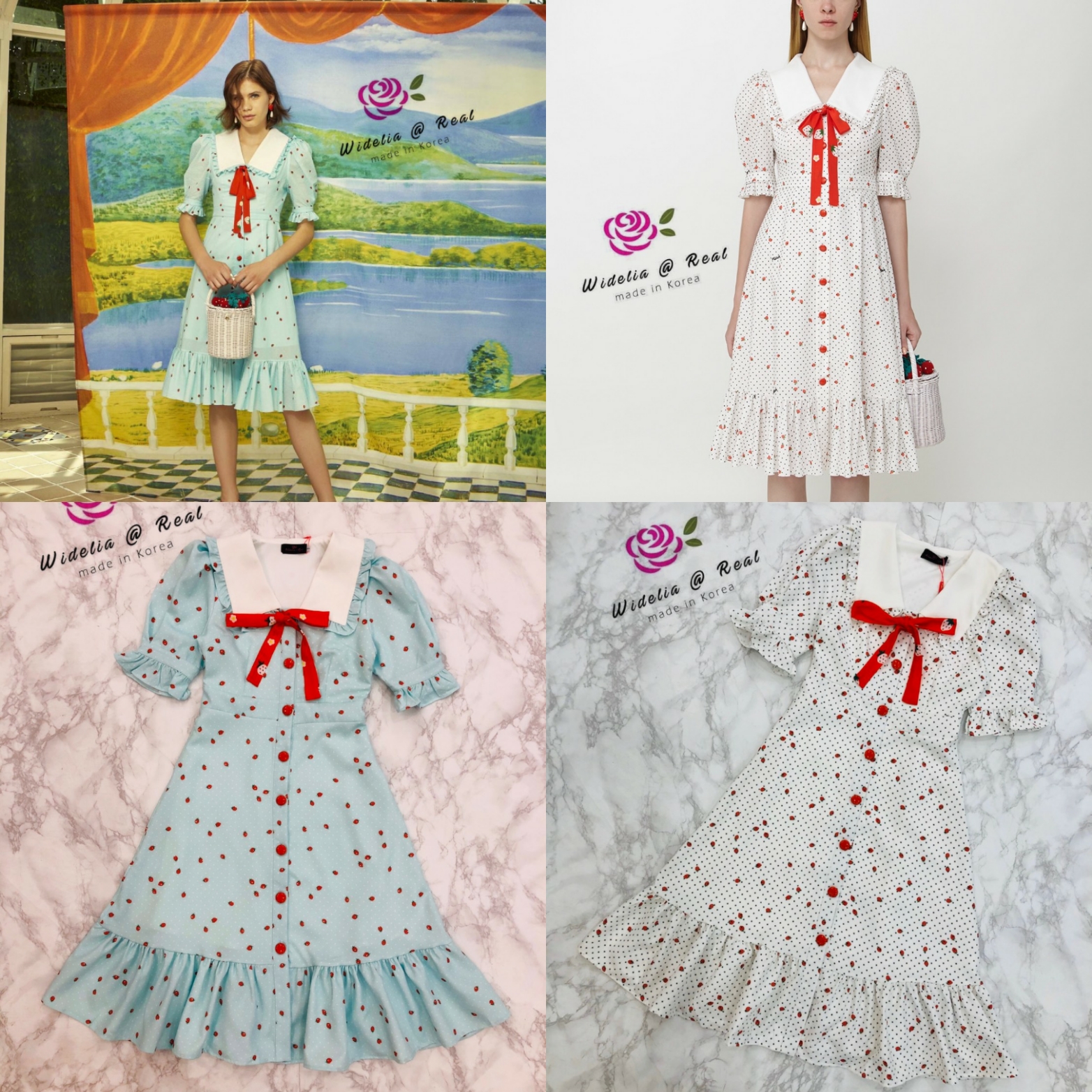 Sretsis Dress เดรสแขนสั้น เนื้อผ้าพิมพ์ลายสุดคิ้ว น่ารักฟุดๆ ลายสตอเบอร์รี่เล็กๆทั้งตัว