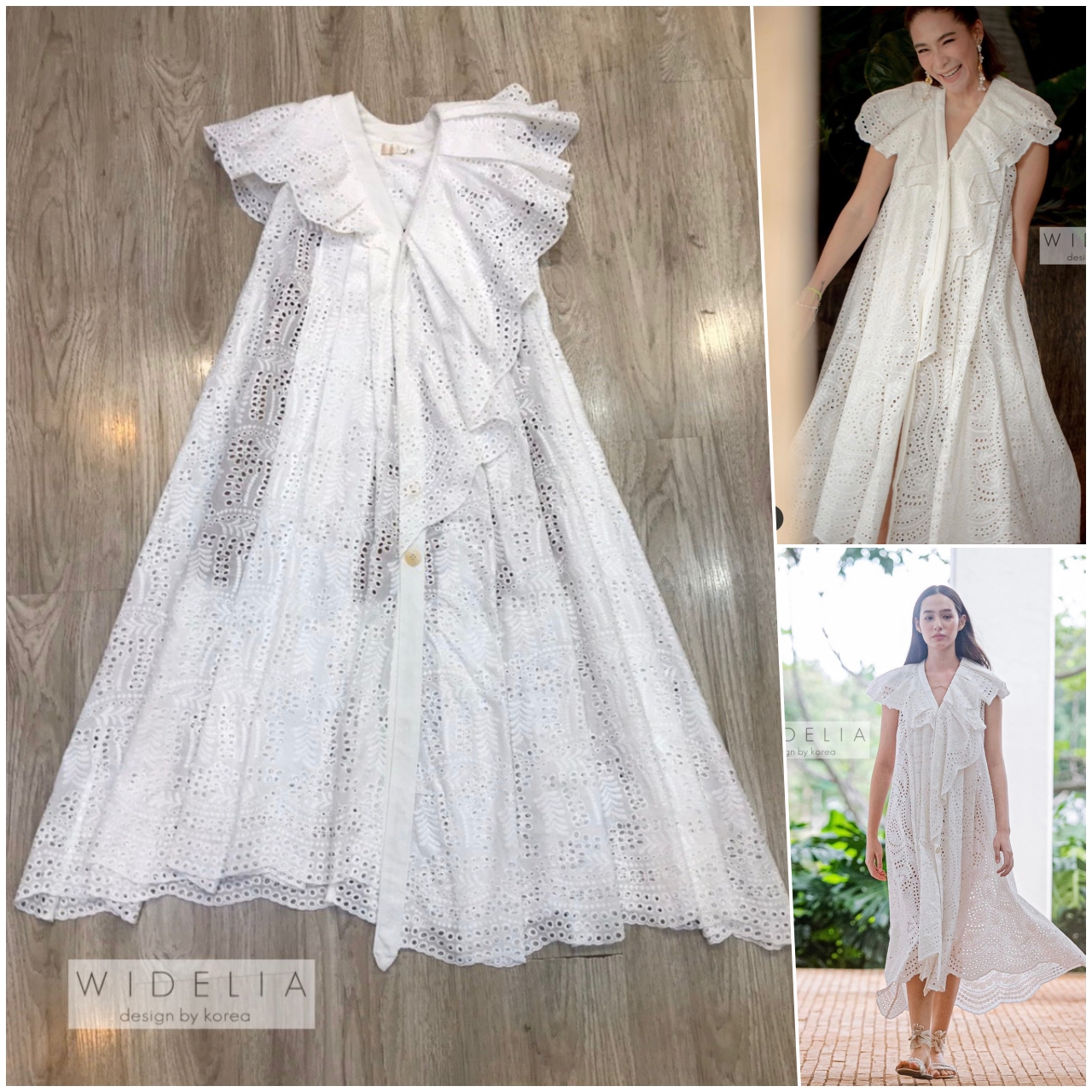 JSD Dress :: เดรสลูกไม้สีขาวคอวีแขนกุดทรงสวย