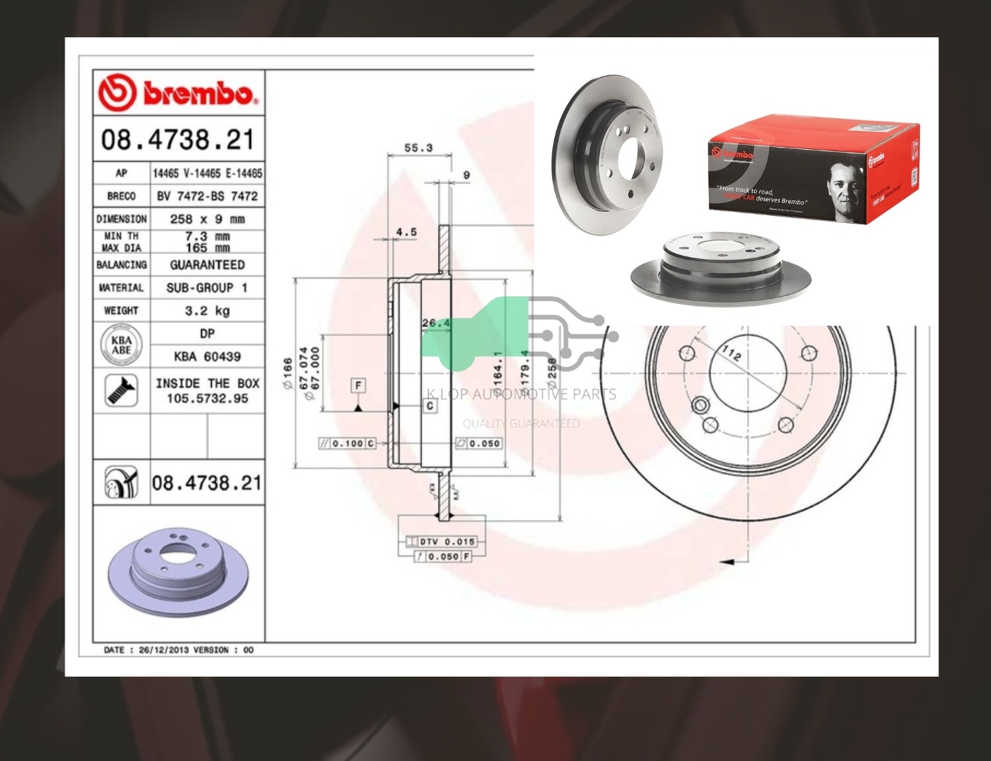 08 4738 21 จานเบรคหลัง (ยี่ห้อ BREMBO) BENZ C W202 (180 200 220 280) 93-97