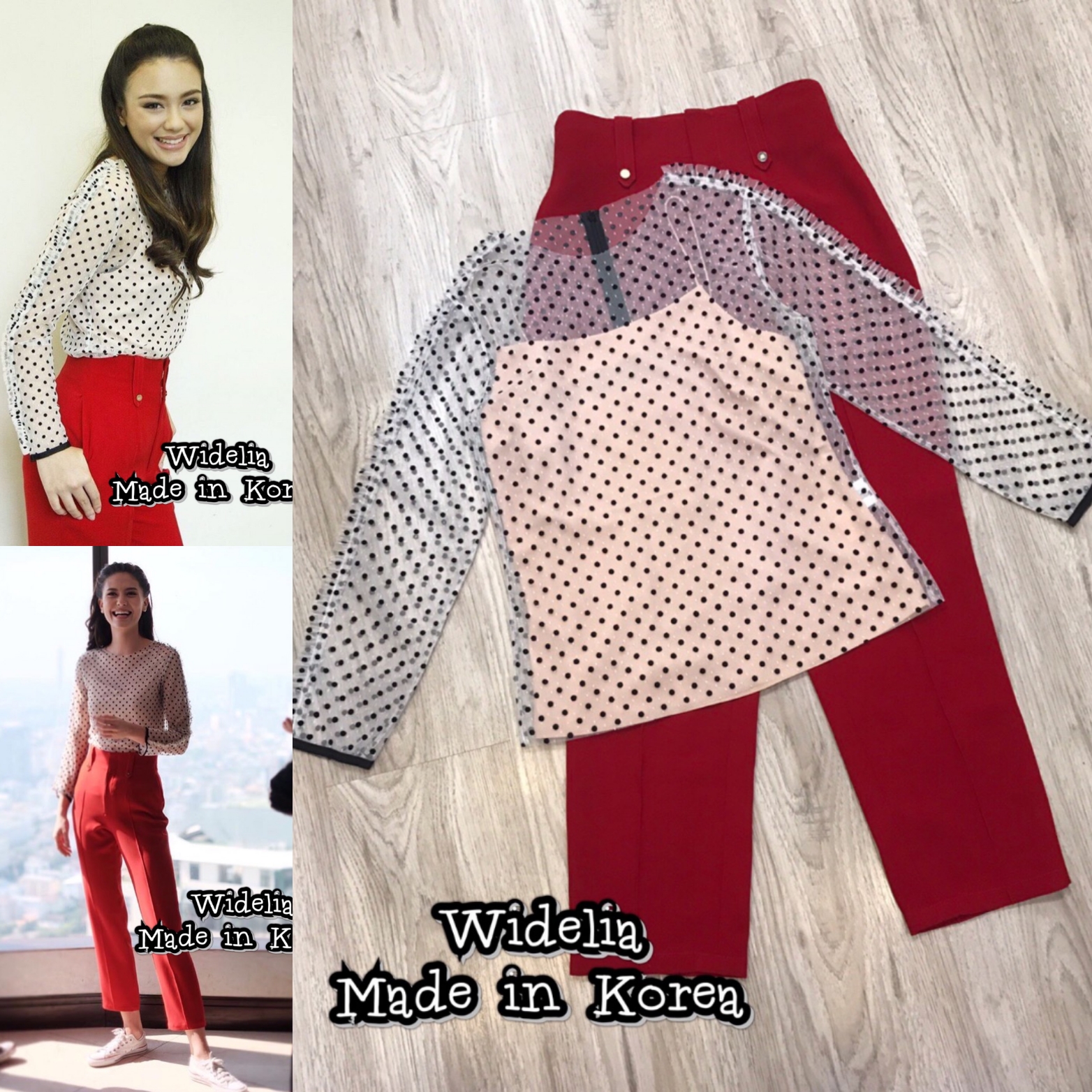 *พร้อมส่ง*ASV. Set :: เสื้อซีทรูแขนยาวทรงปล่อยลายจุด ซับในแยกชิ้น มาเข้าชุดกับกางเกงผ้าเรียบเนื้อดี