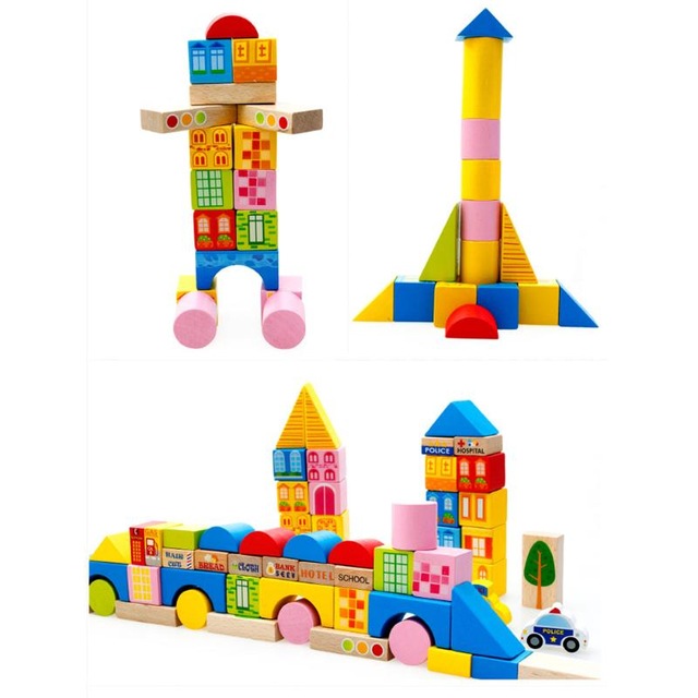 บล็อคไม้สร้างเมือง 100 ชิ้น