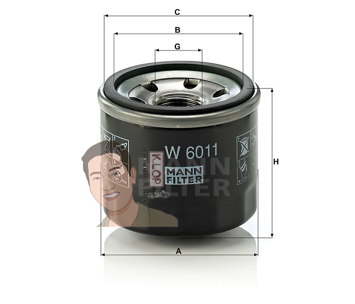 W6011 กรองเครื่อง BENZ SMART(CITY,COUPE II) BRABUS เครื่องยนต์ M102,M103 (MANN-FILTER***งานพรีเมี่ยมแท้นำเข้ายุโรป) Dimensions(mm.) A=66 B=54 C=62 G=M20X1.5 H=58
