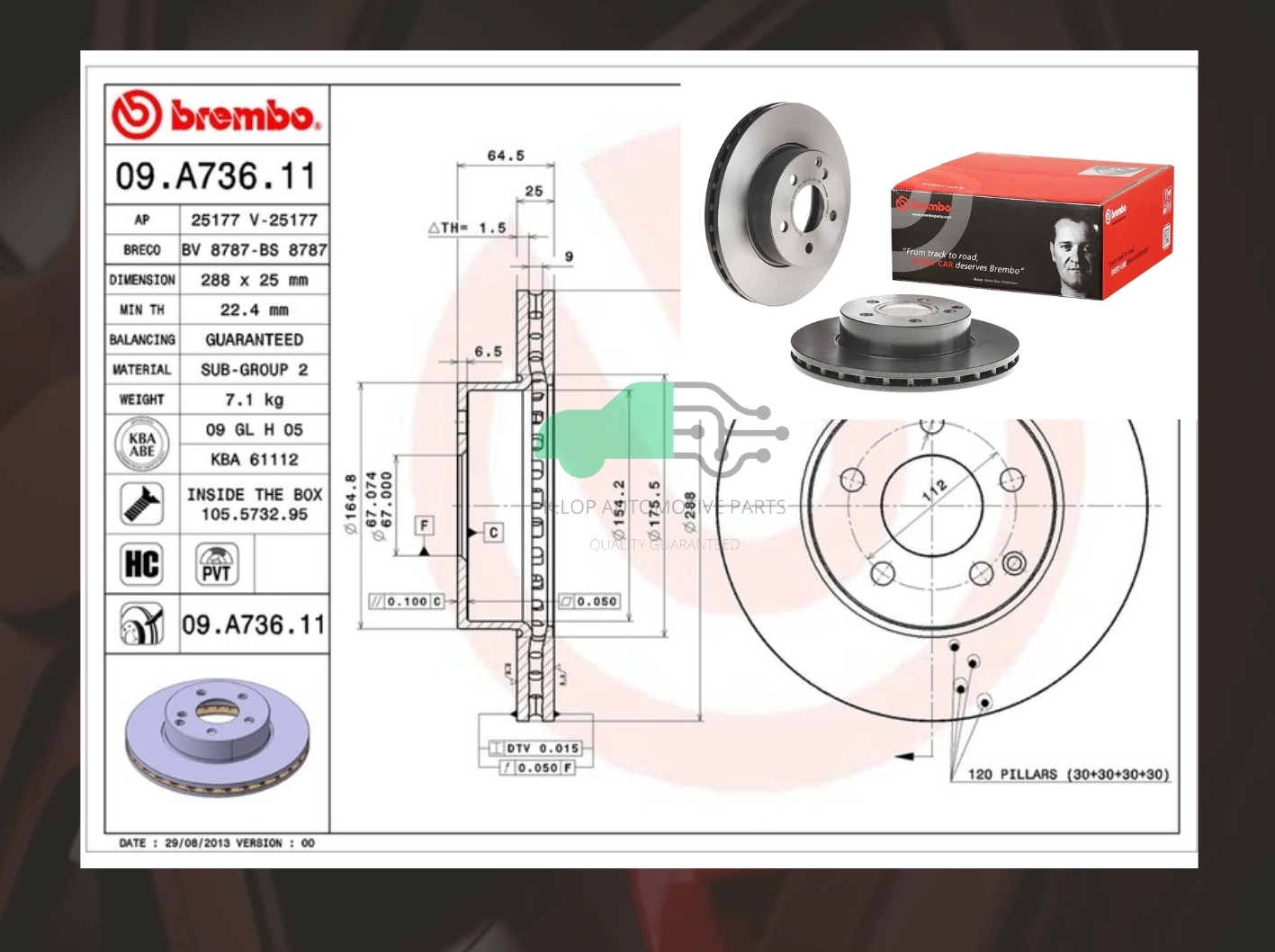 09 A736 11 จานเบรคหน้า (ยี่ห้อ BREMBO) BENZ C W204 (180 200) 2007-