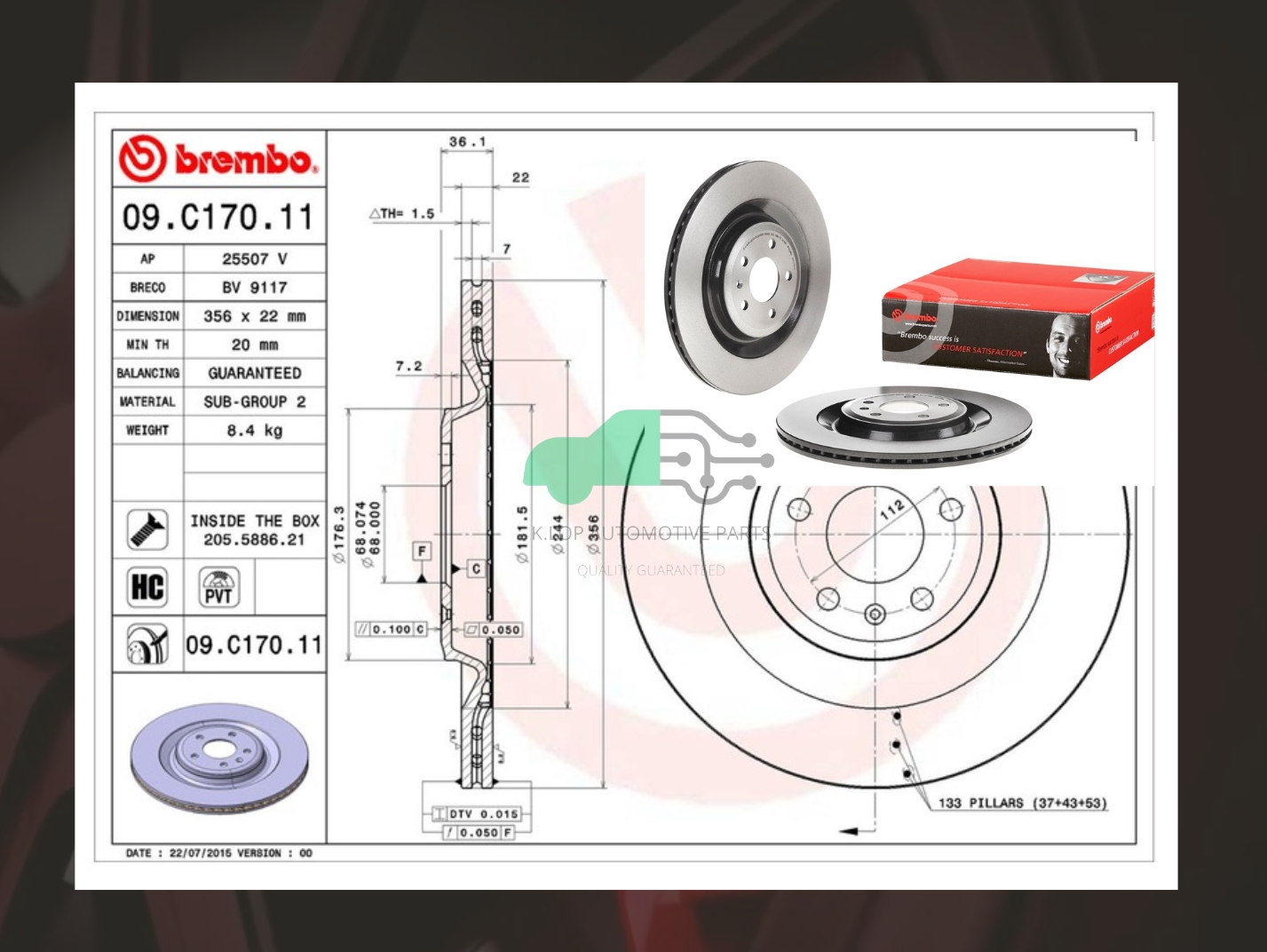 09 C170 11 จานเบรคหลัง (ยี่ห้อ BREMBO) Audi A6/7/8 ปี 10-18 (HC)