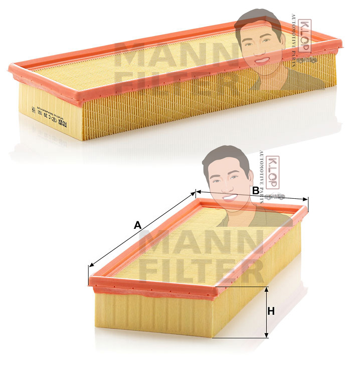 C39161 ไส้กรองอากาศ(BMW) 730I(E32)เบนซิน เครื่องยนต์ M30 (MANN-FILTER***งานพรีเมี่ยมแท้นำเข้ายุโรป) Dimensions(mm.) A=381 B=150 H=58