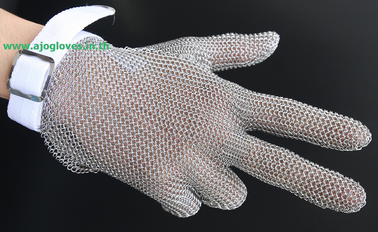 ถุงมือสแตนเลส 5 นิ้ว สั้น-สายรัดข้อมือไนล่อน