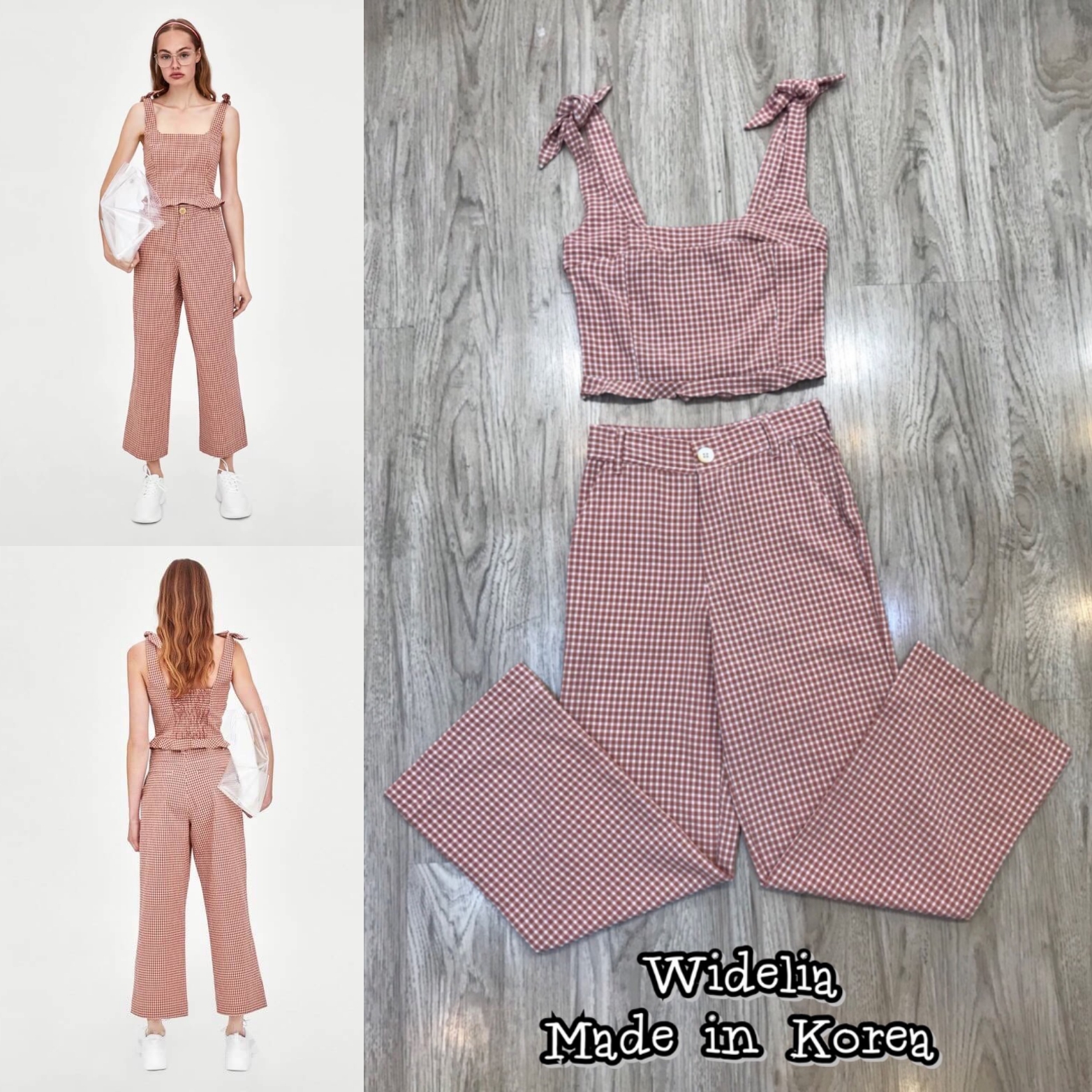 Zara Set >> เสื้อสายเดียวคอลึกผูกโบว์ไหล่ลายสก๊อตแต่งระบายเก๋ไก๋