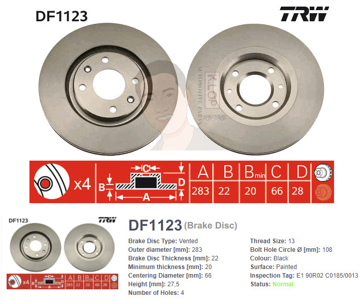DF1123 จานเบรค-ดรัมเบรค(TRW) CITROEN XANTIA 2.0 ปี1994> F V