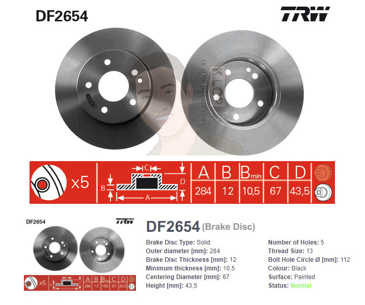 DF2654 จานเบรค-ดรัมเบรค(TRW) BENZ W202 C180, C200, C220 ปี1993-1997 F S