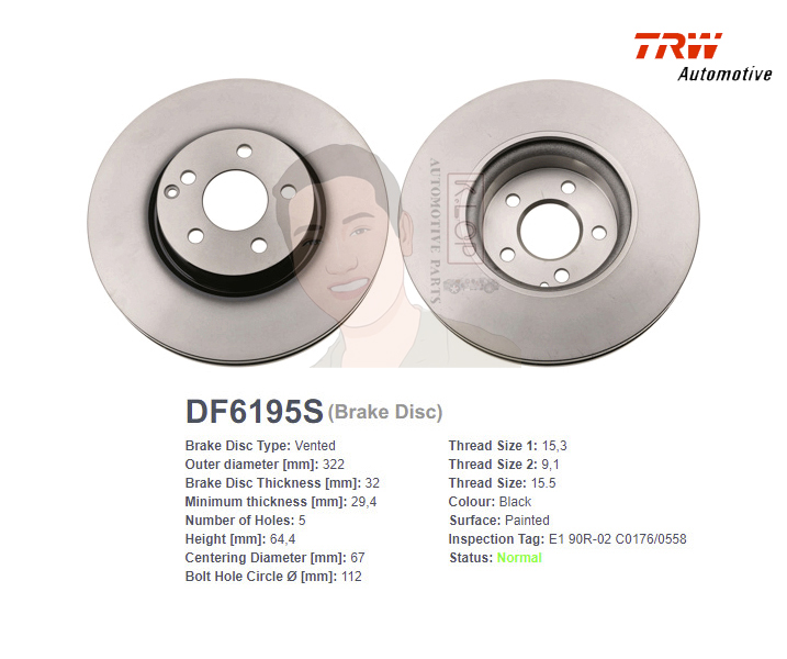 DF6195S จานเบรค-ดรัมเบรค(TRW) BENZ W212 E300 CDI ปี2011> F V