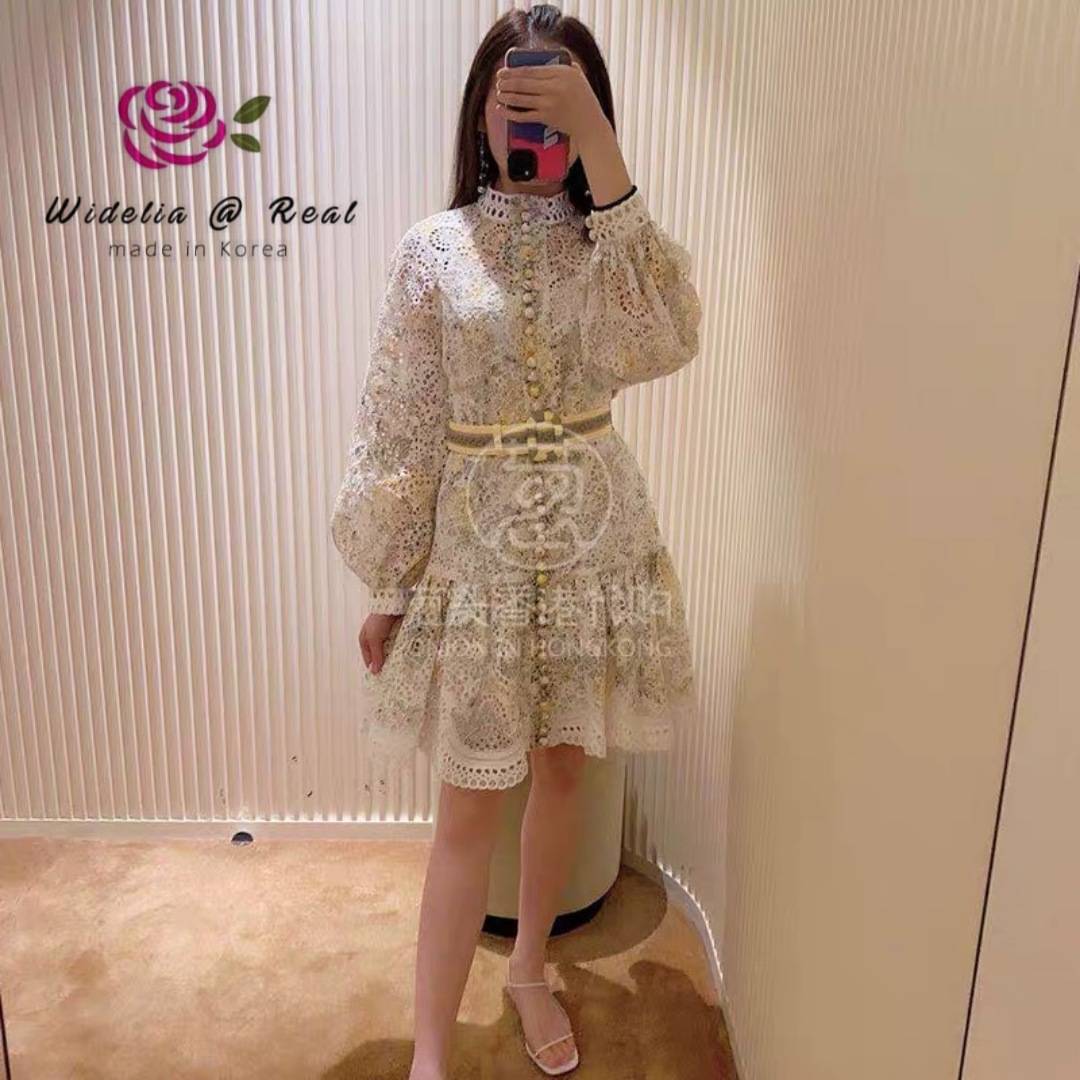 Zimmermann Mini dress มินิเดรสสีขาวผ้าฉลุ แขนยาว คอเต่า