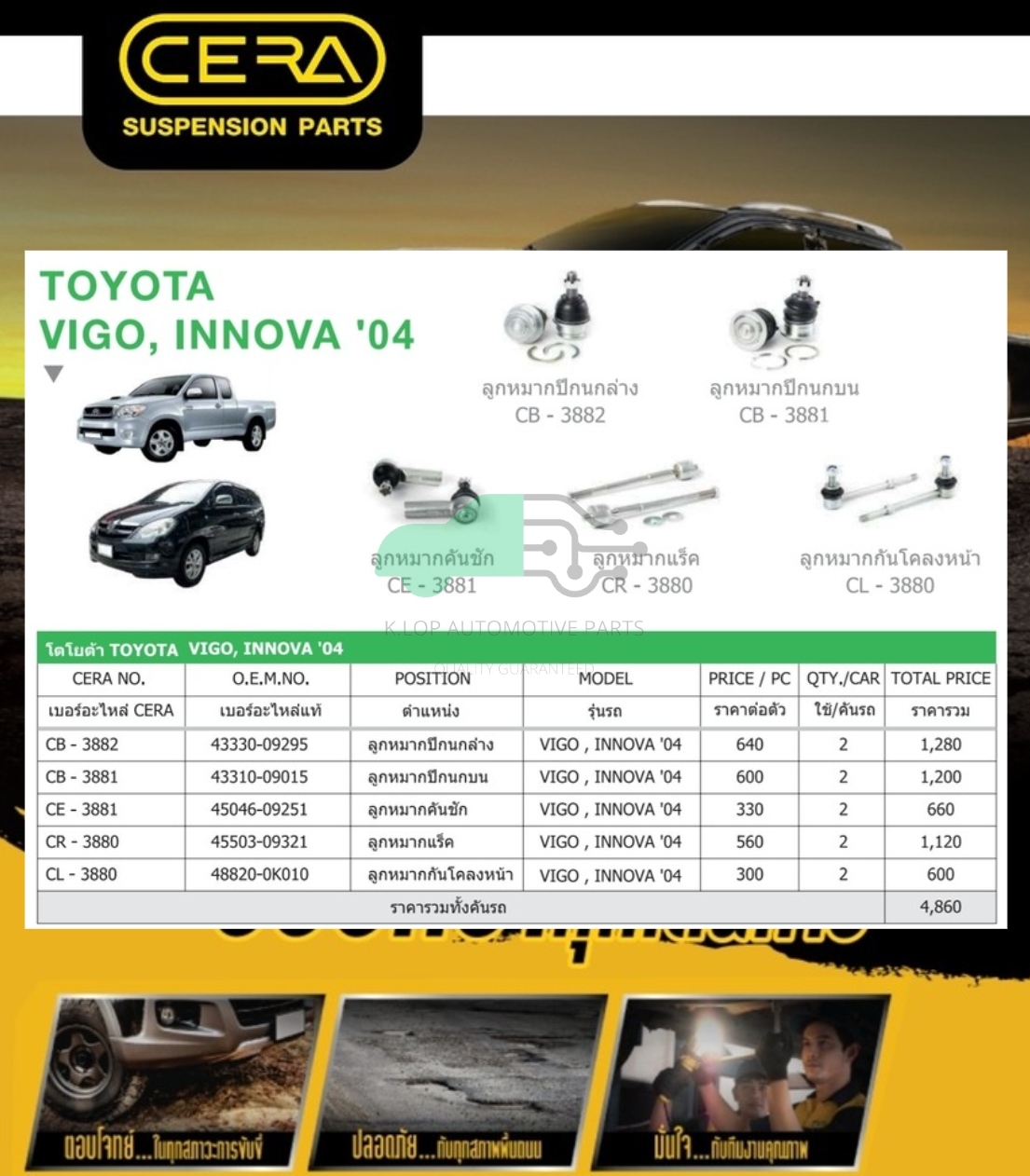 ชุดเปลี่ยนลูกหมากช่วงล่าง VIGO,INNOVA (MADE IN THAILAND) *** มาอุดหนุนสินค้าไทยกันครับ