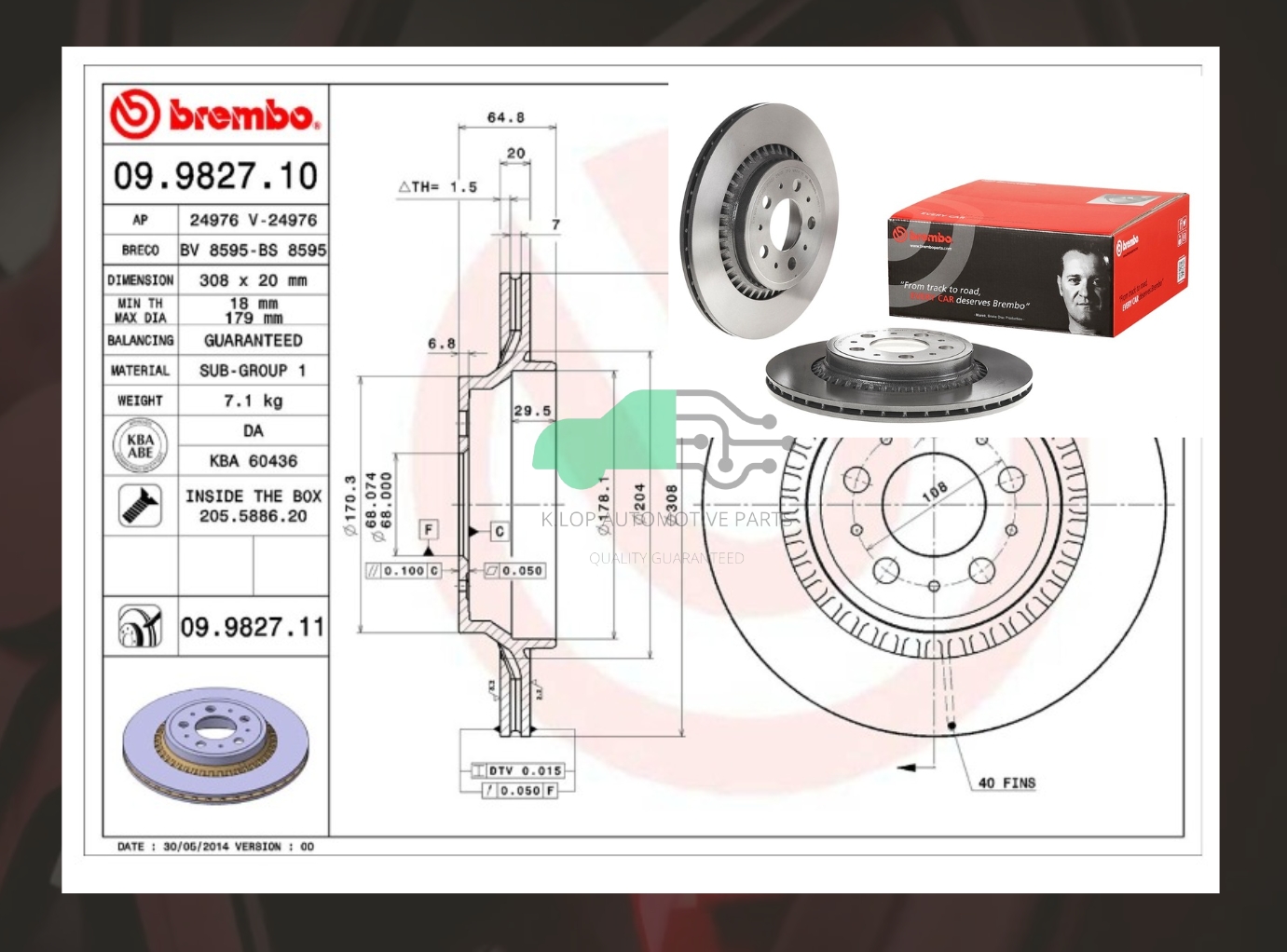 09 9827 11 จานเบรคหลัง (ยี่ห้อ BREMBO) Volvo XC90 (2.5T 3.0 D5)