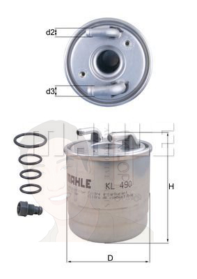 KL 490D กรองเชื้อเพลิง BENZ ดีเซล / W204 W212 C218 A/C207 W164 ยี่ห้อ MAHLE