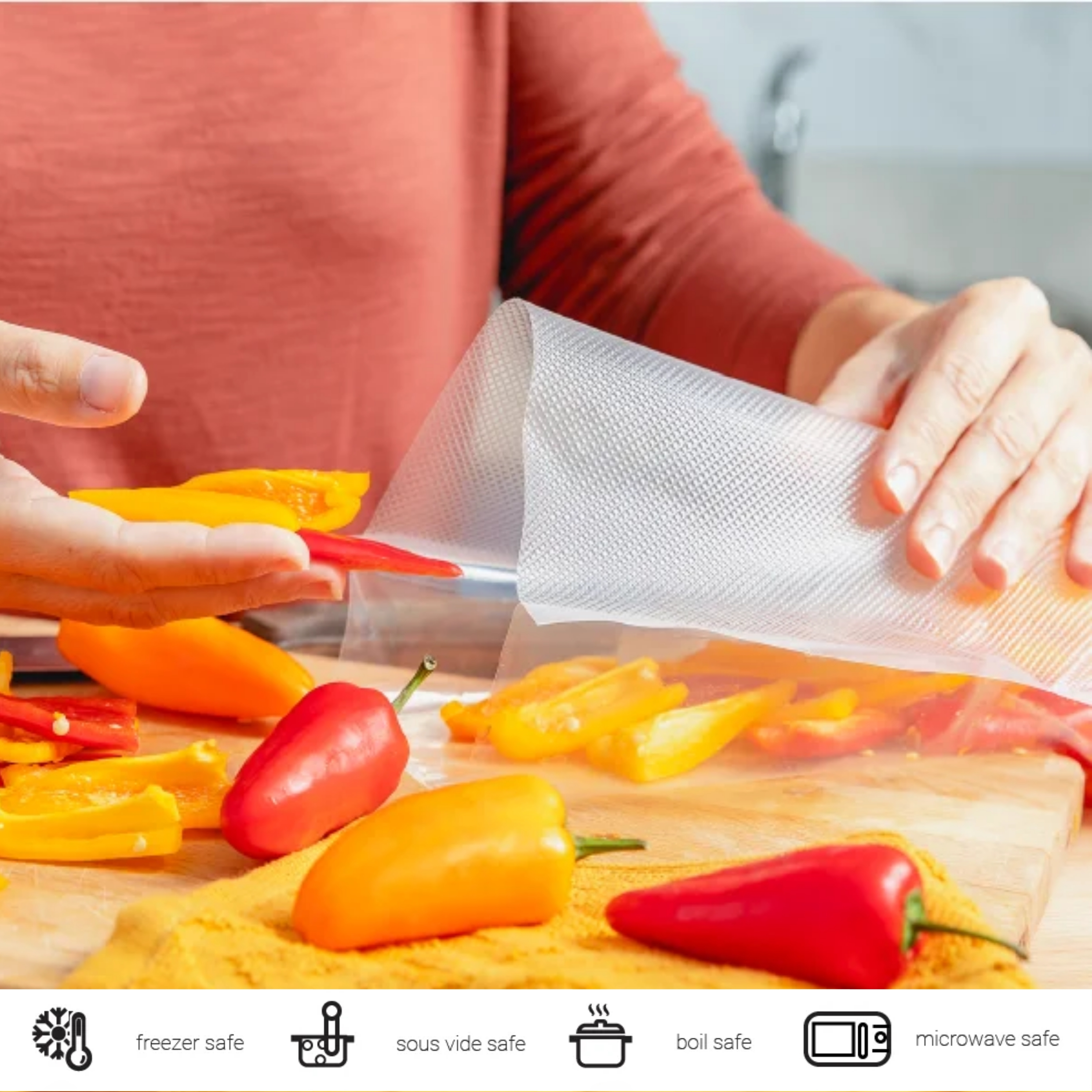 ถุงสูญญากาศ หน้าใสหลังนูน Food Grade ขนาด 100ใบ/แพ็ค (มีให้เลือกหลายขนาด)