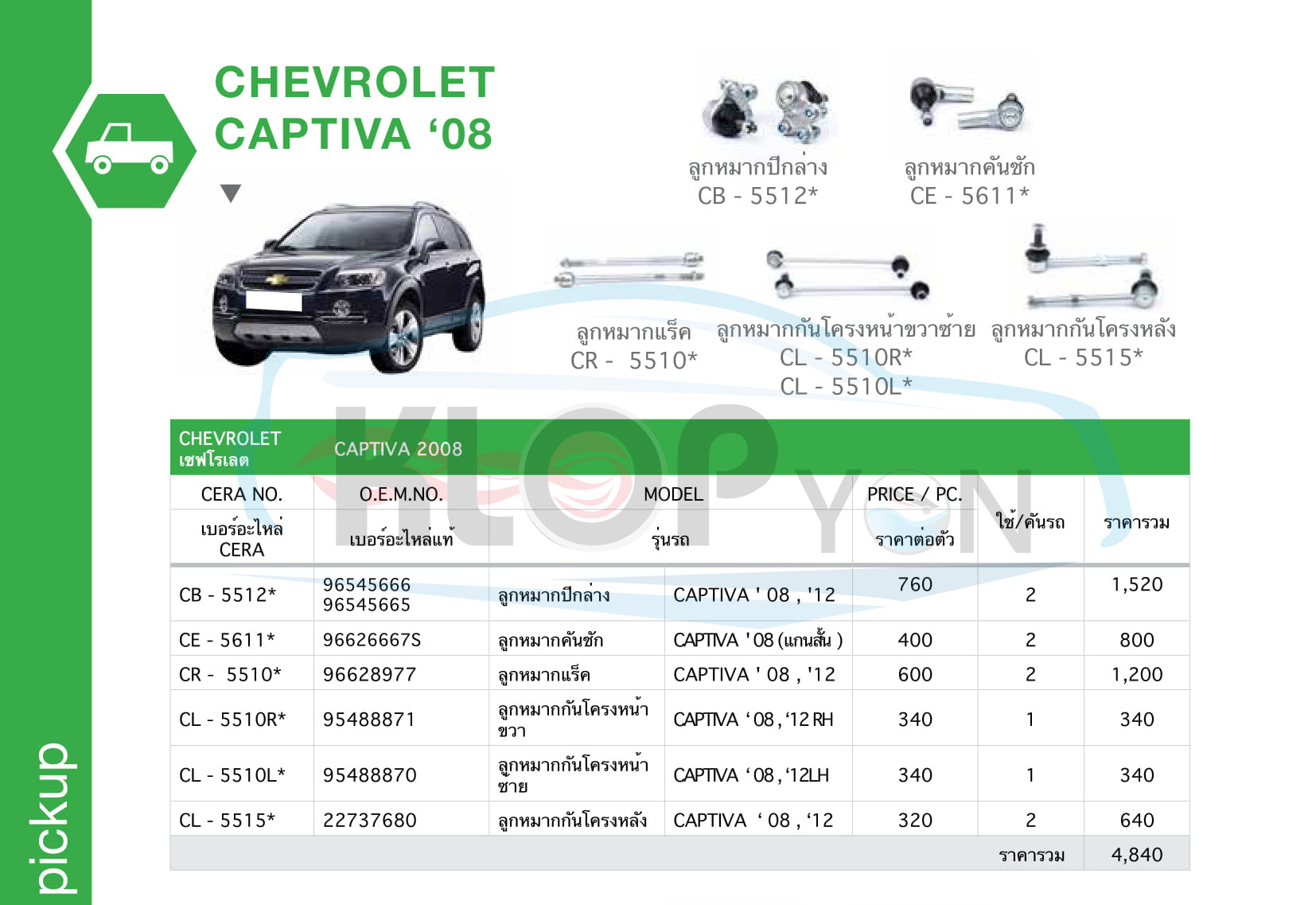 ชุด-ลูกหมากรถยนต์ CERA (รถกระบะ pickup) Chevrolet-ทุกรุ่น