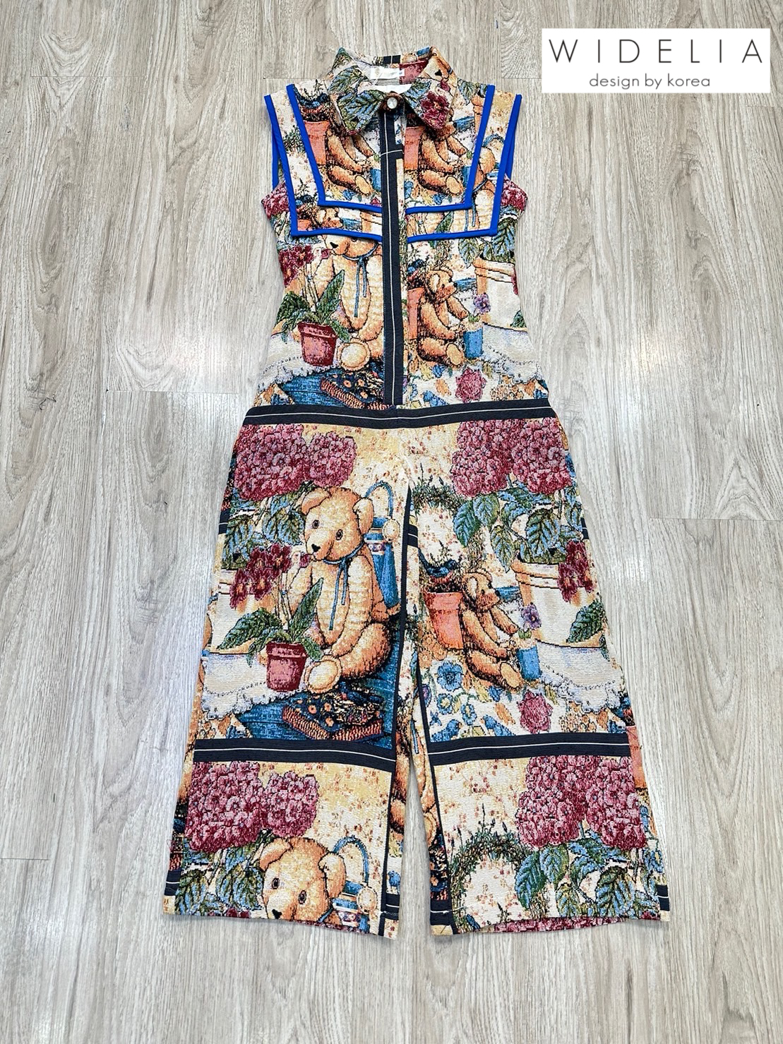 OC Jumpsuit ลายหมีปกสี่เหลี่ยมช้อนกัน 2 ชั้นหน้าหลัง