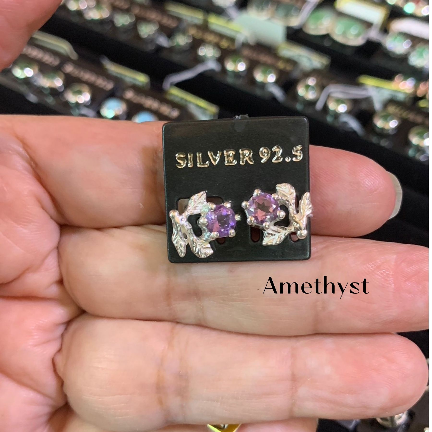 ต่างหูพลอย ต่างหูอเมทิสแท้ (NO.TC021-21066ZF) Jewel Leaf Gemstone Amethyst earring