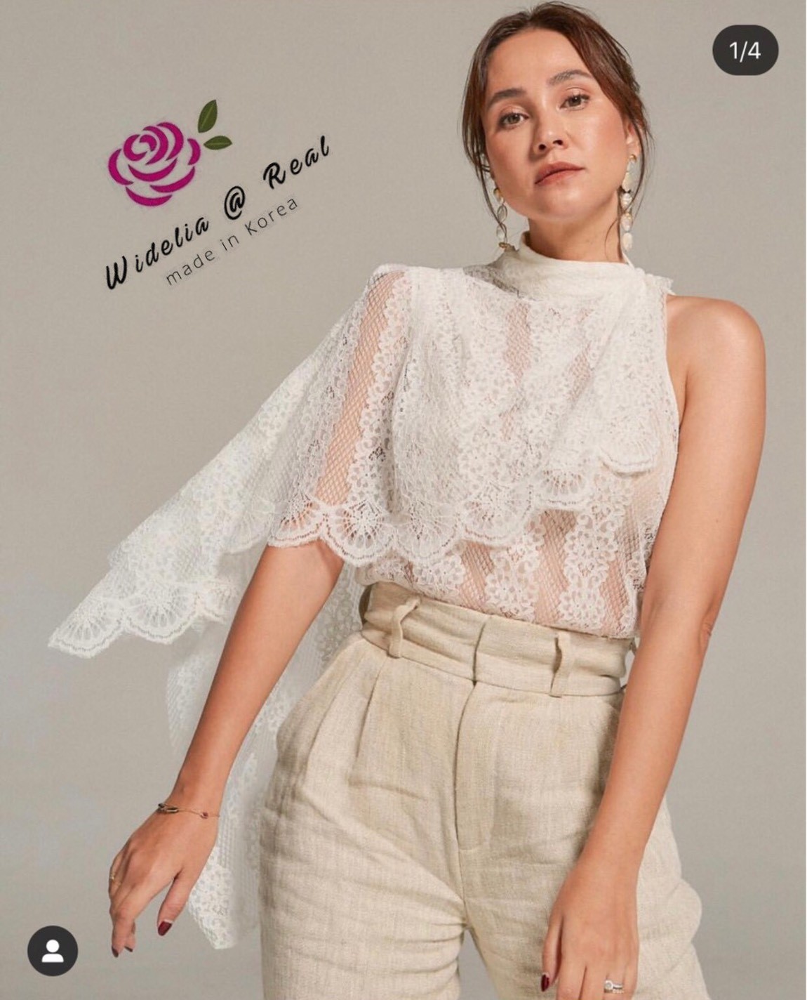 Janesuda Top เสื้อลูกไม้เปิดไหล่ข้างเดียวสุดหรู