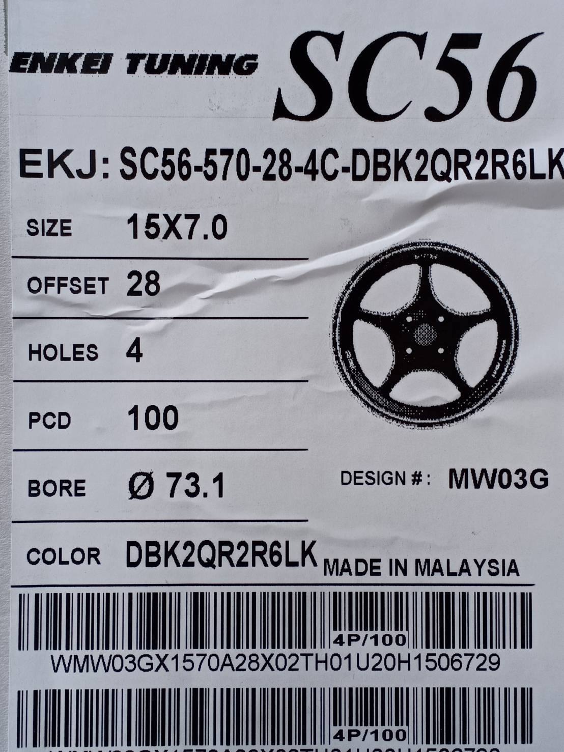 ENKEI TUNING SC56 15x7 4x100 ET+28 DBK2QR2R6LK