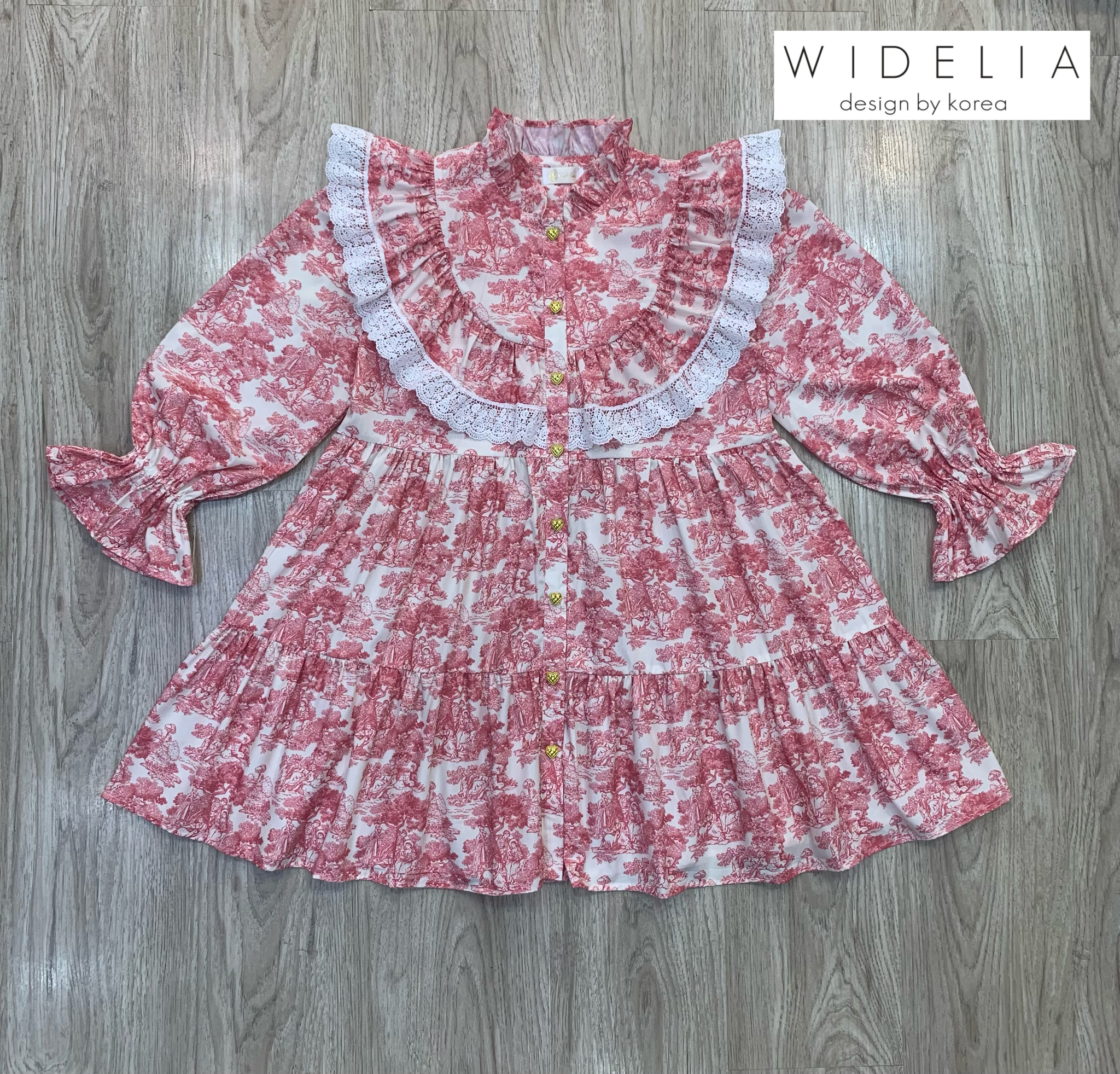 OC Dress::น่ารักน่าเอ็นดูมากกับเดรสลายยุโรปแขนยาวตัวสั้นทรงปล่อยน่ารัก